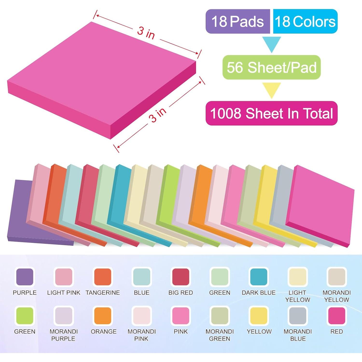 Notas Adhesivas Jiemay 7.62x7.62 cm 1008 Hojas 18 Colores