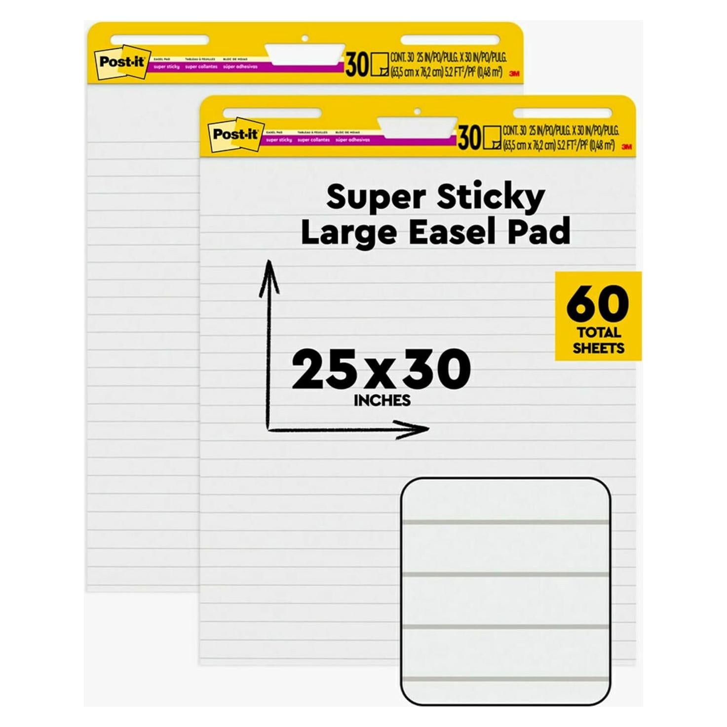 Post-it Super Sticky Easel Pad 63.5x76.2 cm Blanco Rayado 2 Pads