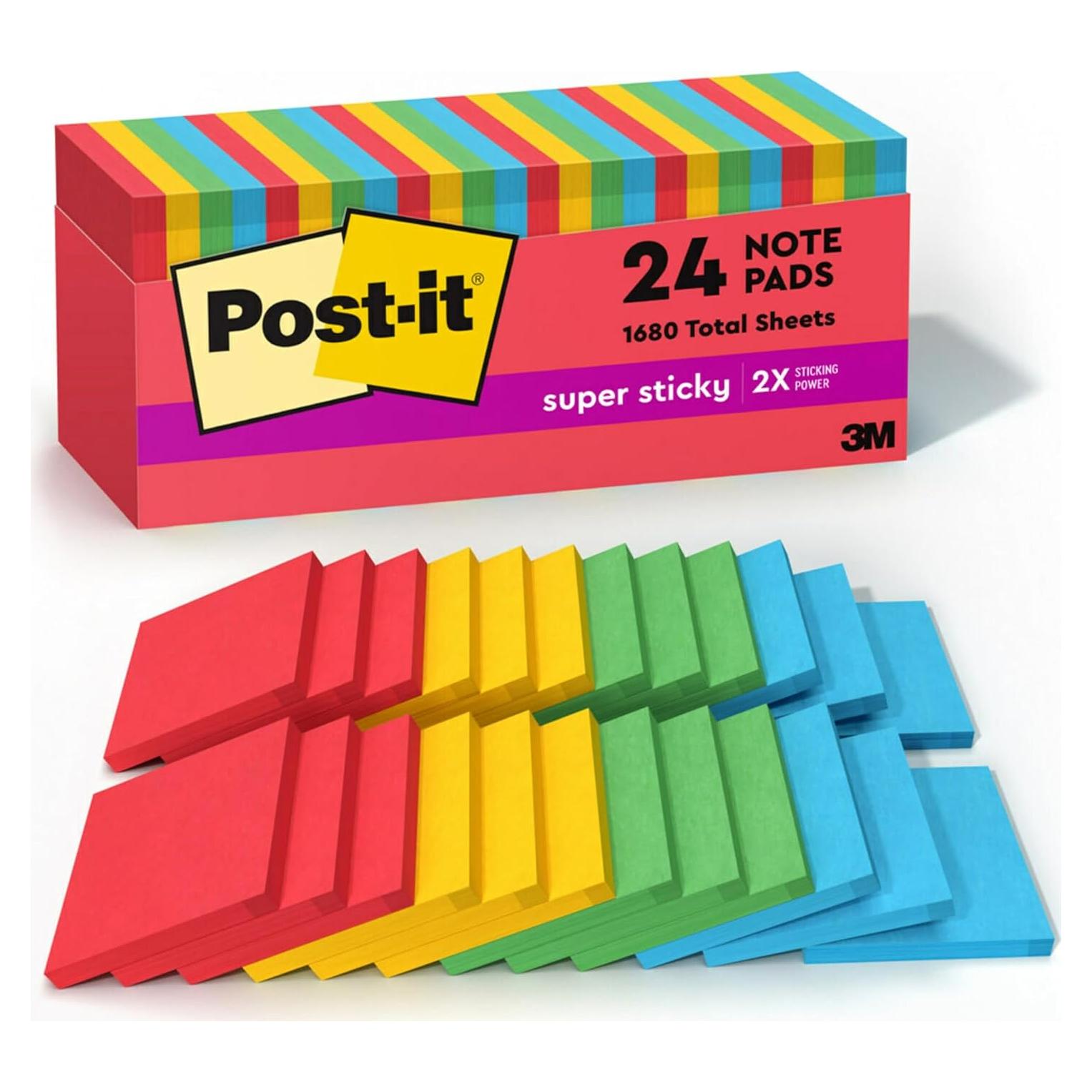 Notas Post-it Súper Adhesivas 24 Blocs 7.6x7.6cm Colores Primarios