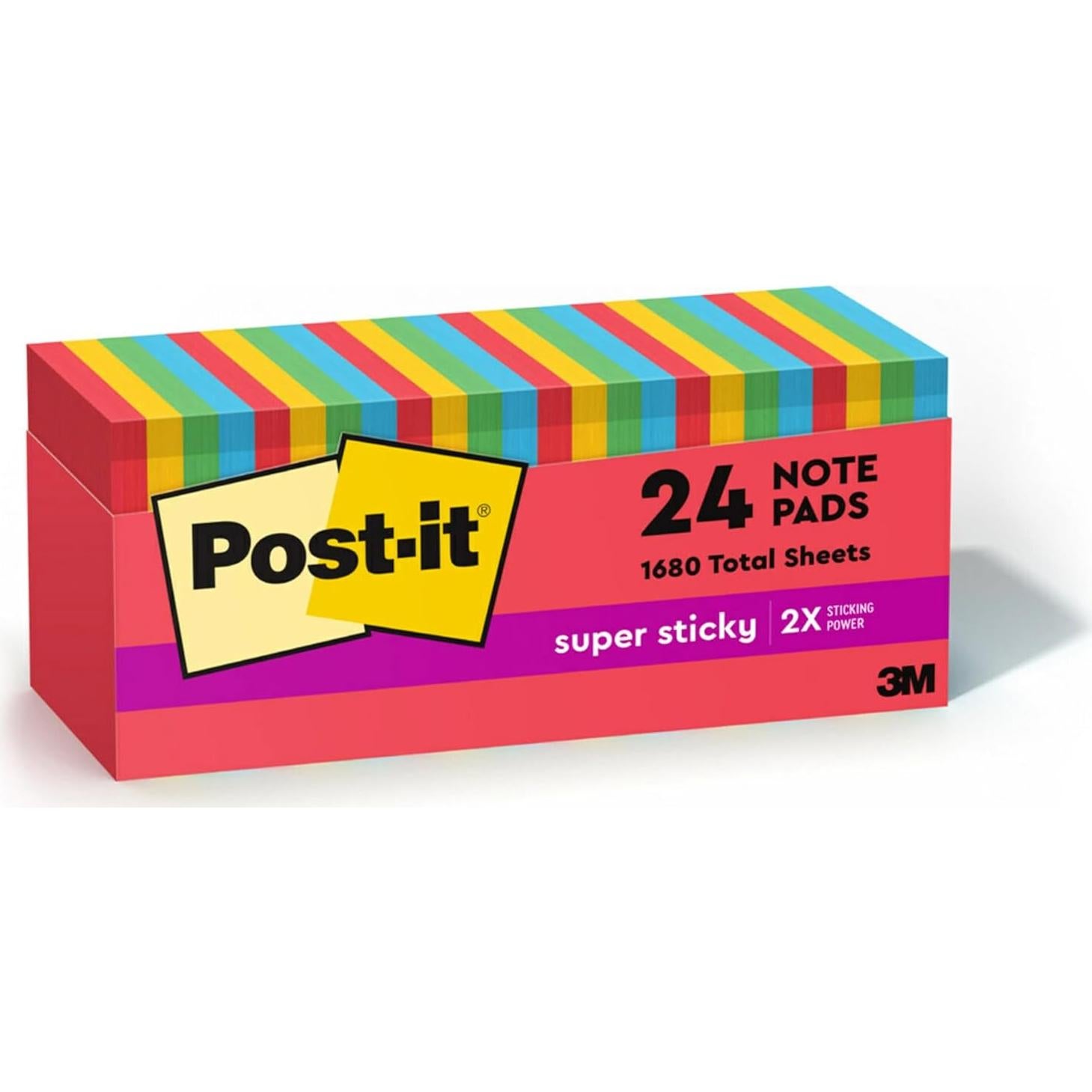 Notas Post-it Súper Adhesivas 24 Blocs 7.6x7.6cm Colores Primarios