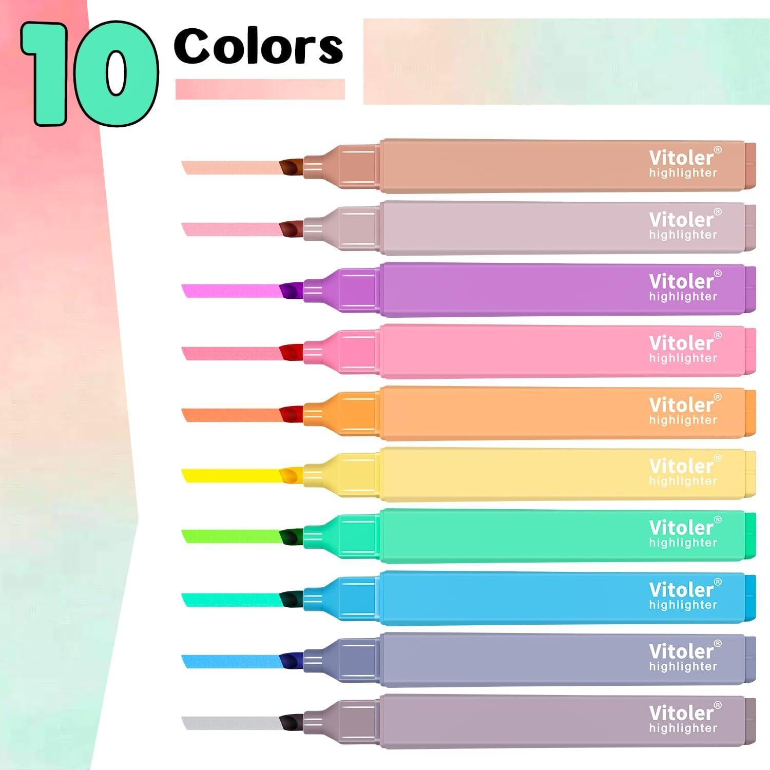 Vitoler 10 Marcadores Resaltadores Estéticos Multicolor Sin Sangrado