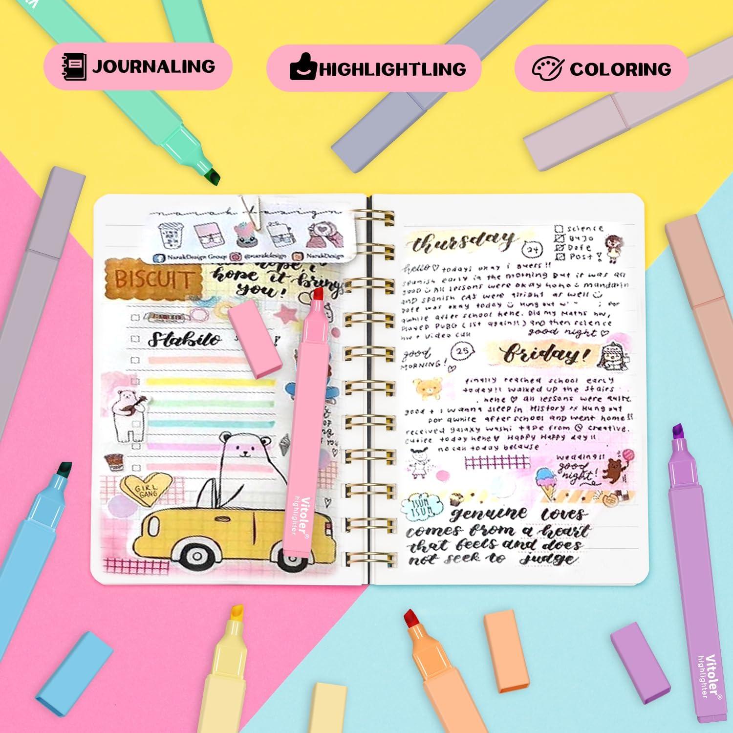 Vitoler 10 Marcadores Resaltadores Estéticos Multicolor Sin Sangrado