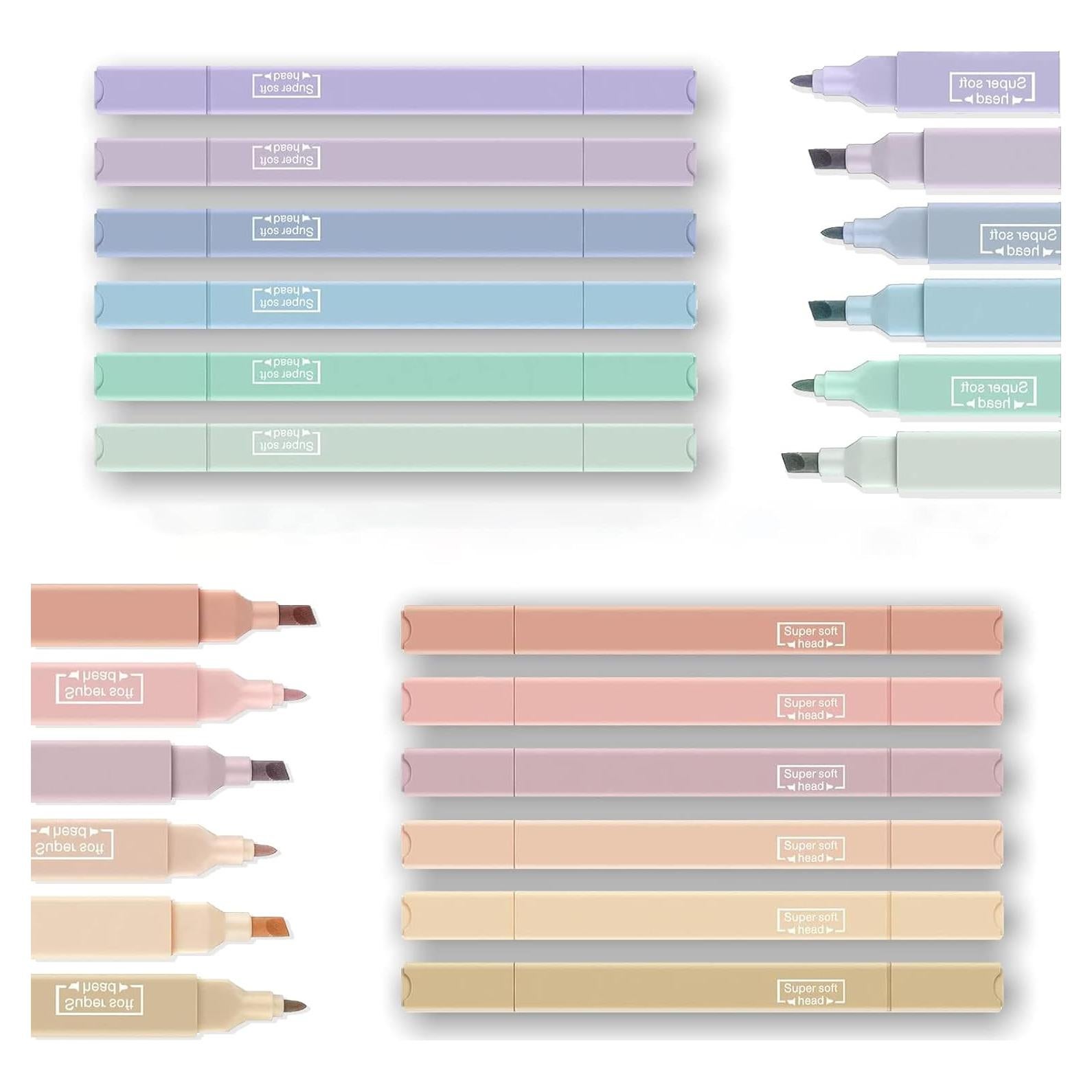 12 Marcadores Resaltadores Pastel Konket Sin Sangrado Multicolor