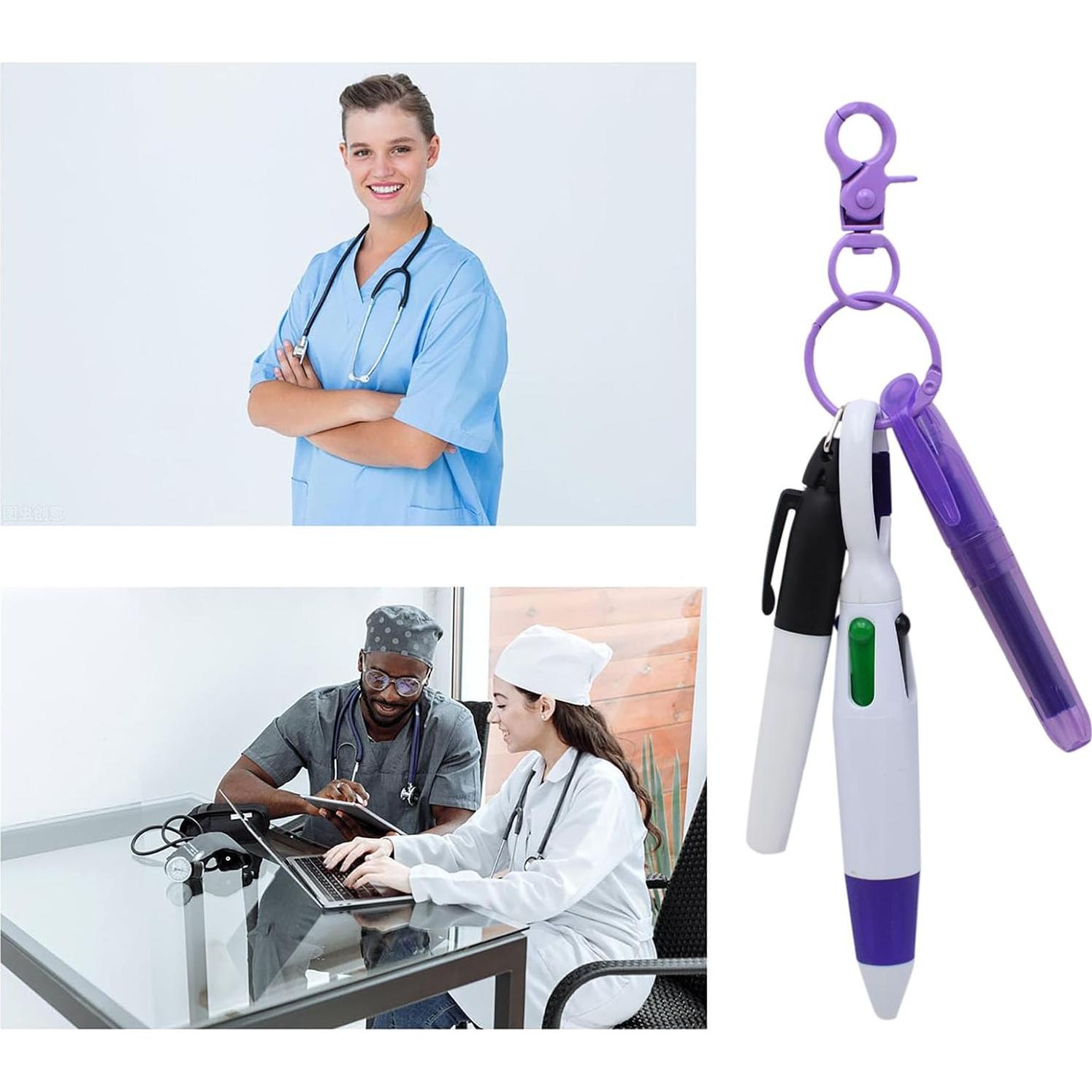 Conjunto de bolígrafos mini YYaaloa para enfermeras - 2 resaltadores y 2 llaveros