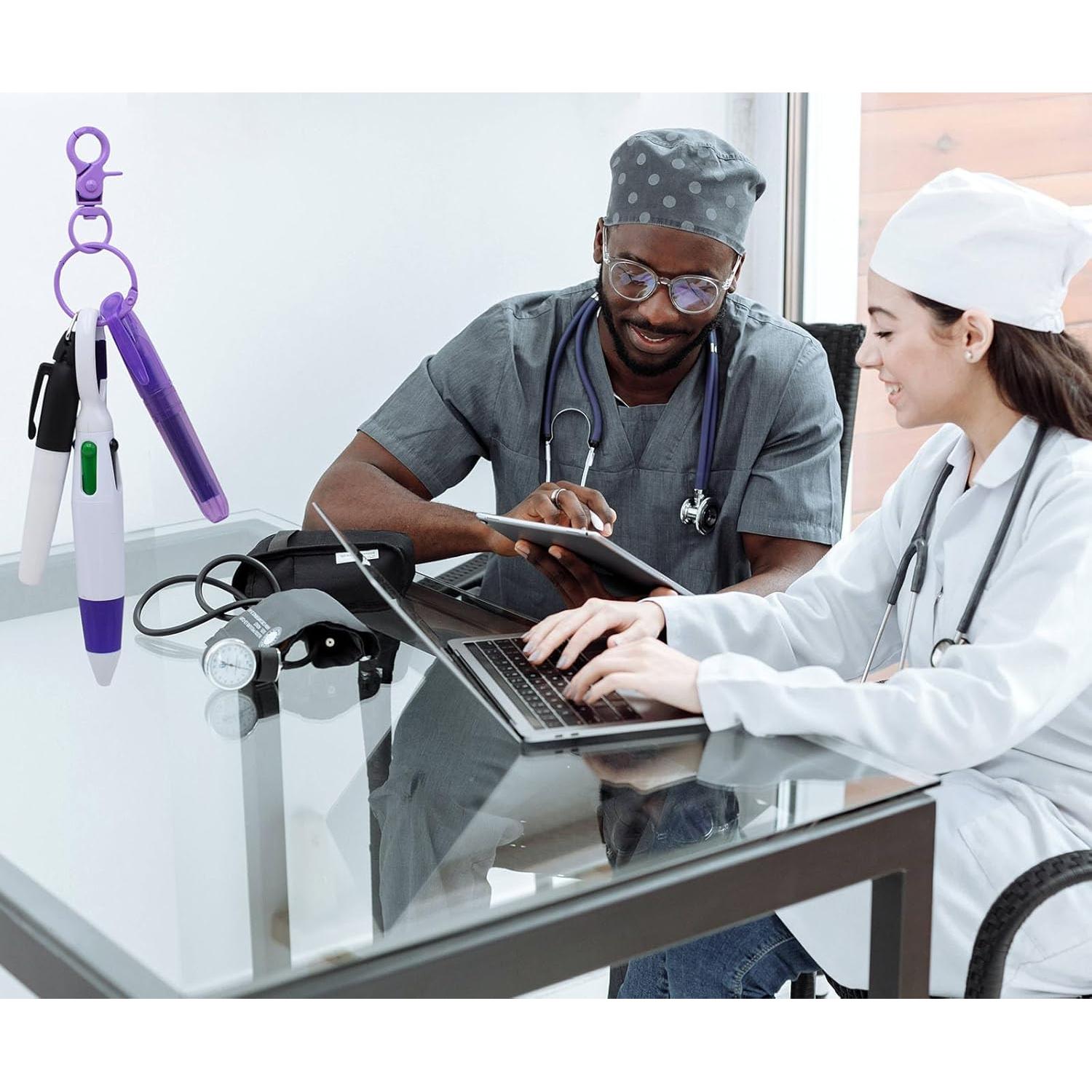 Conjunto de bolígrafos mini YYaaloa para enfermeras - 2 resaltadores y 2 llaveros