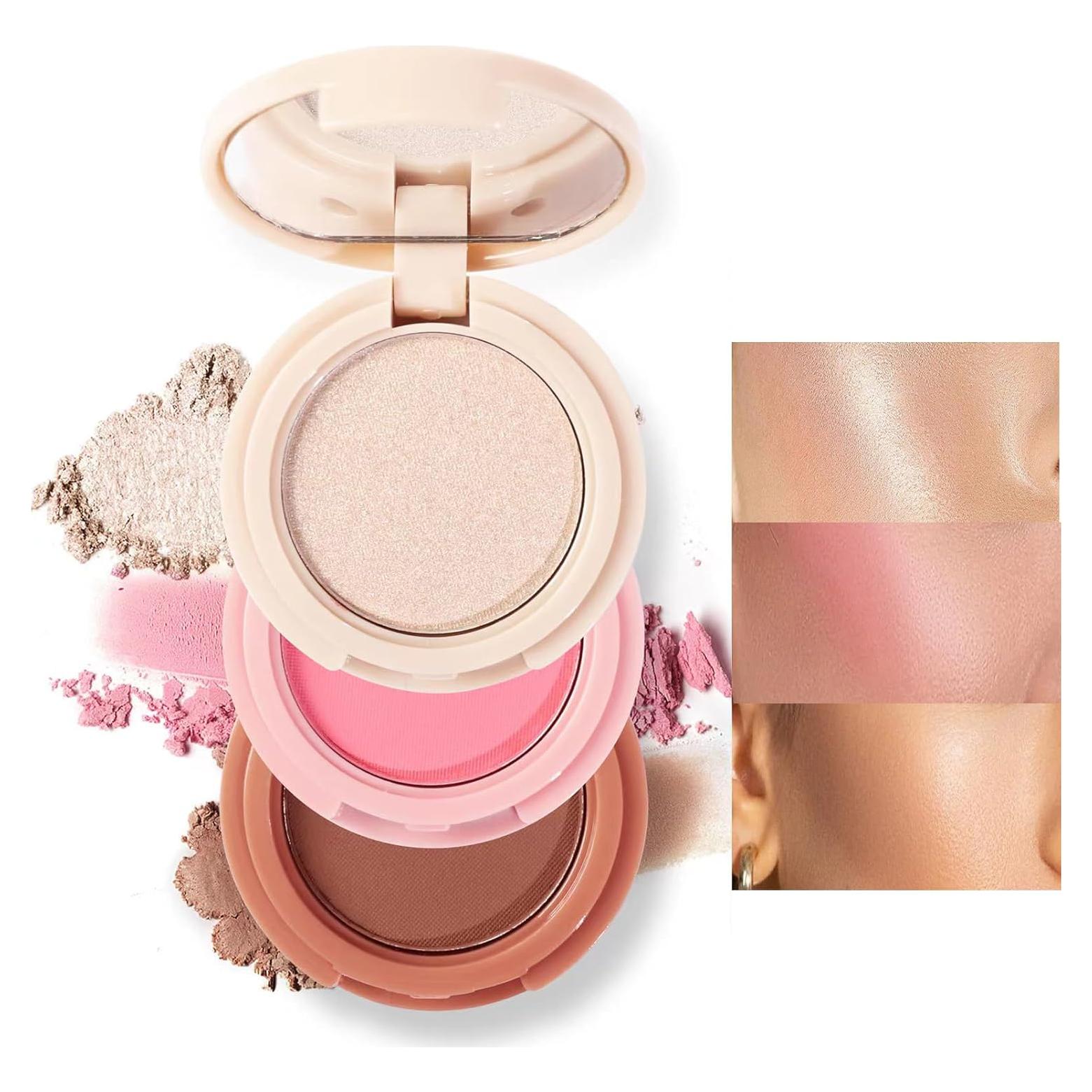 Paleta de Maquillaje 3 en 1 Yeweian - Rubor, Contorno e Iluminador