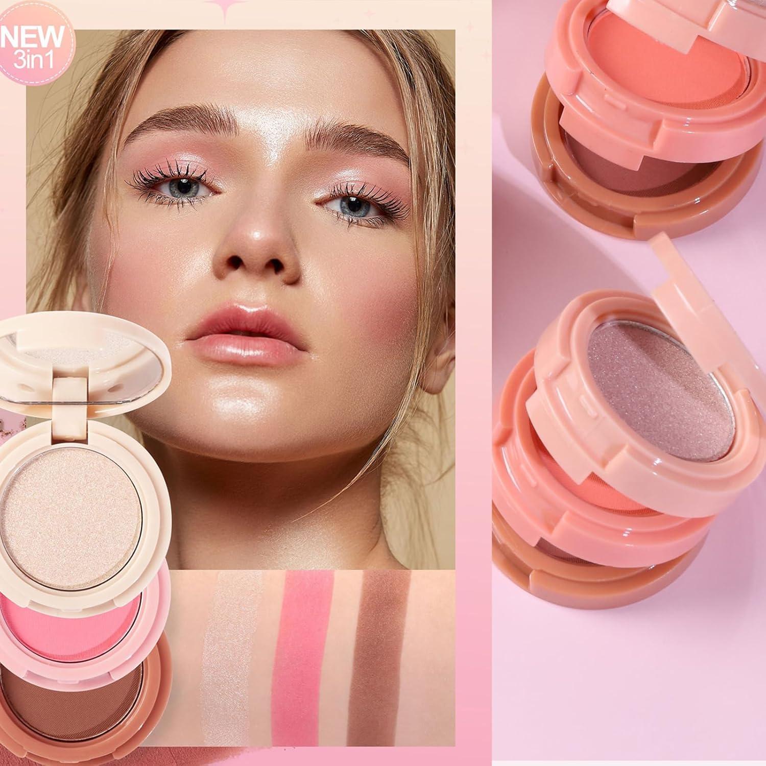 Paleta de Maquillaje 3 en 1 Yeweian - Rubor, Contorno e Iluminador