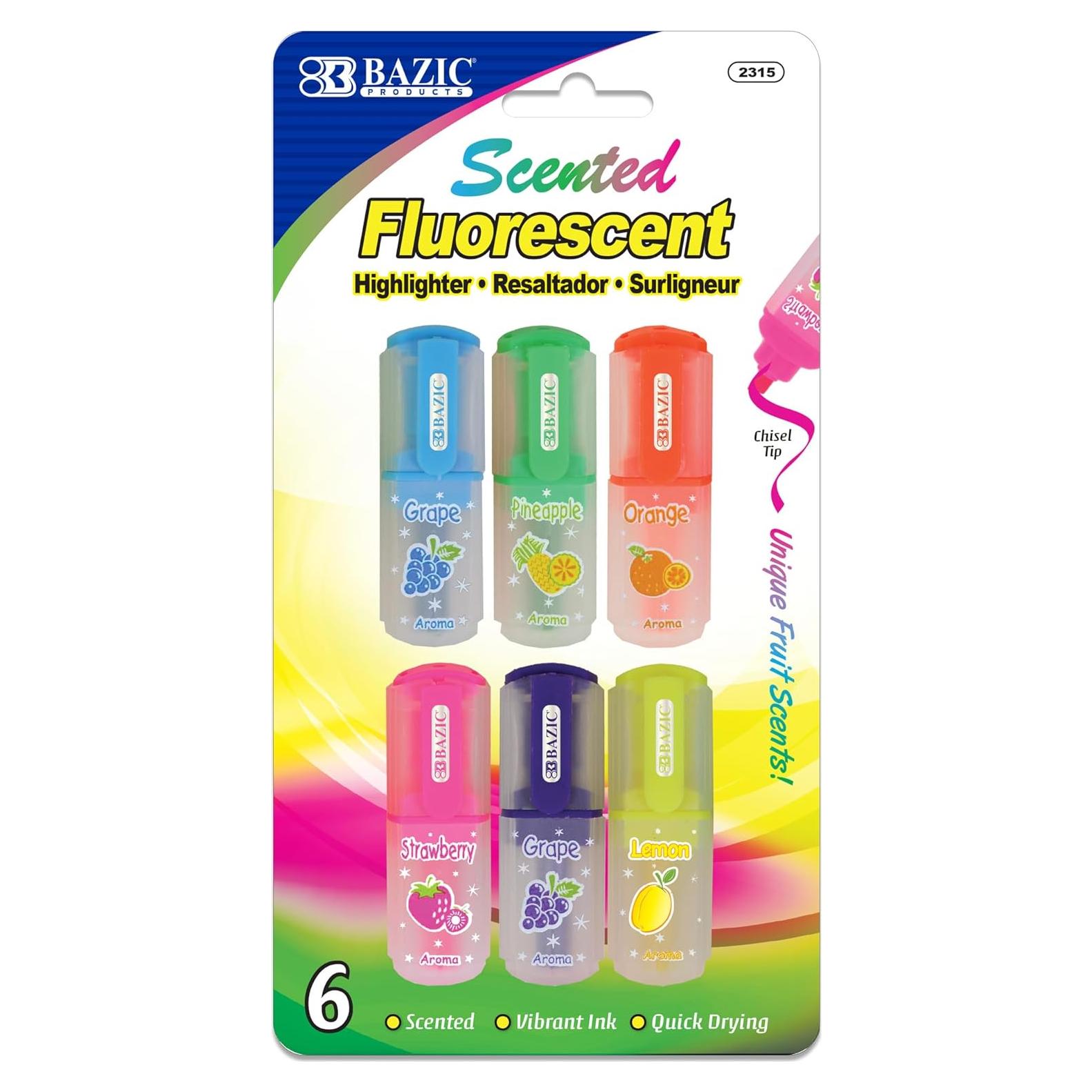 Marcadores Fluorescentes BAZIC Aromatizados 6 Colores Punta Chisel