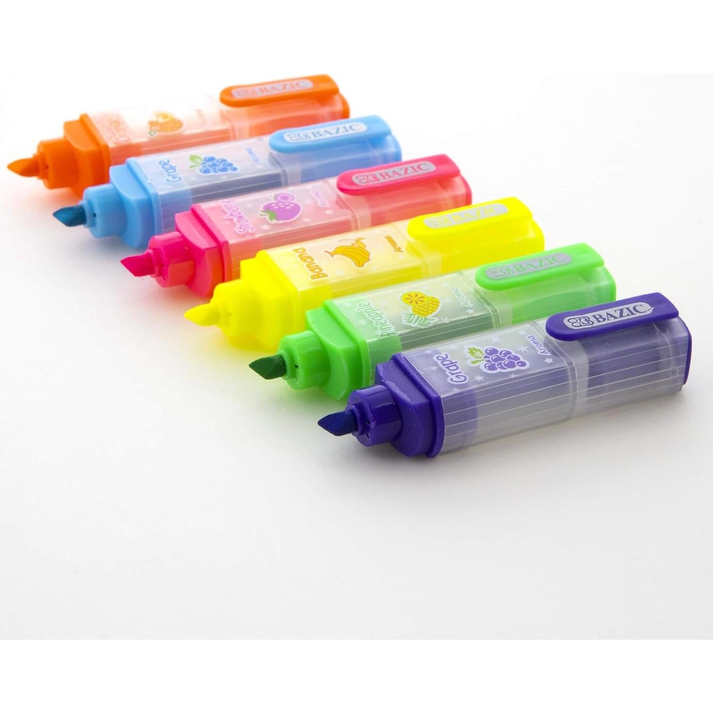 Marcadores Fluorescentes BAZIC Aromatizados 6 Colores Punta Chisel