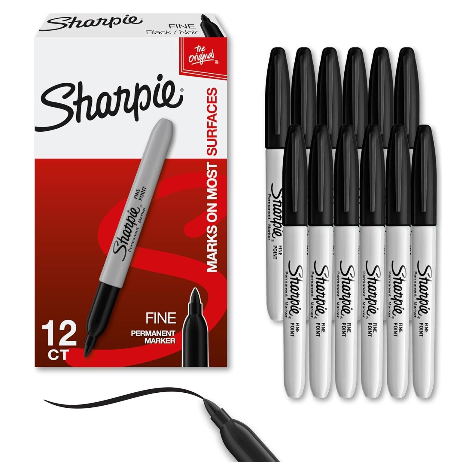Juego de 12 Marcadores Permanentes Sharpie Punta Fina Negro