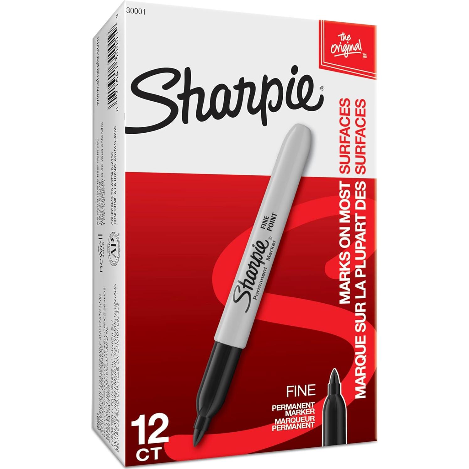 Juego de 12 Marcadores Permanentes Sharpie Punta Fina Negro
