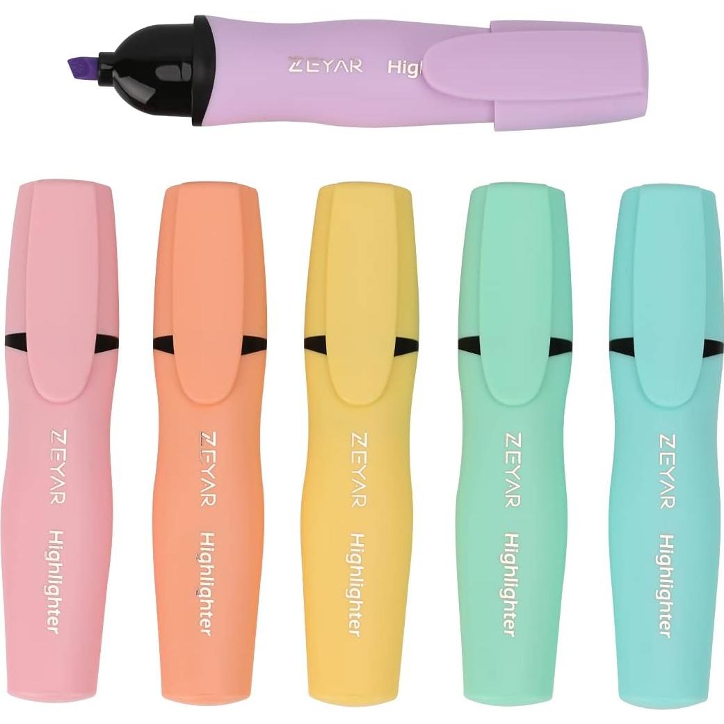 Resaltadores ZEYAR 6 Colores Macaron Punta Chisel Certificado AP