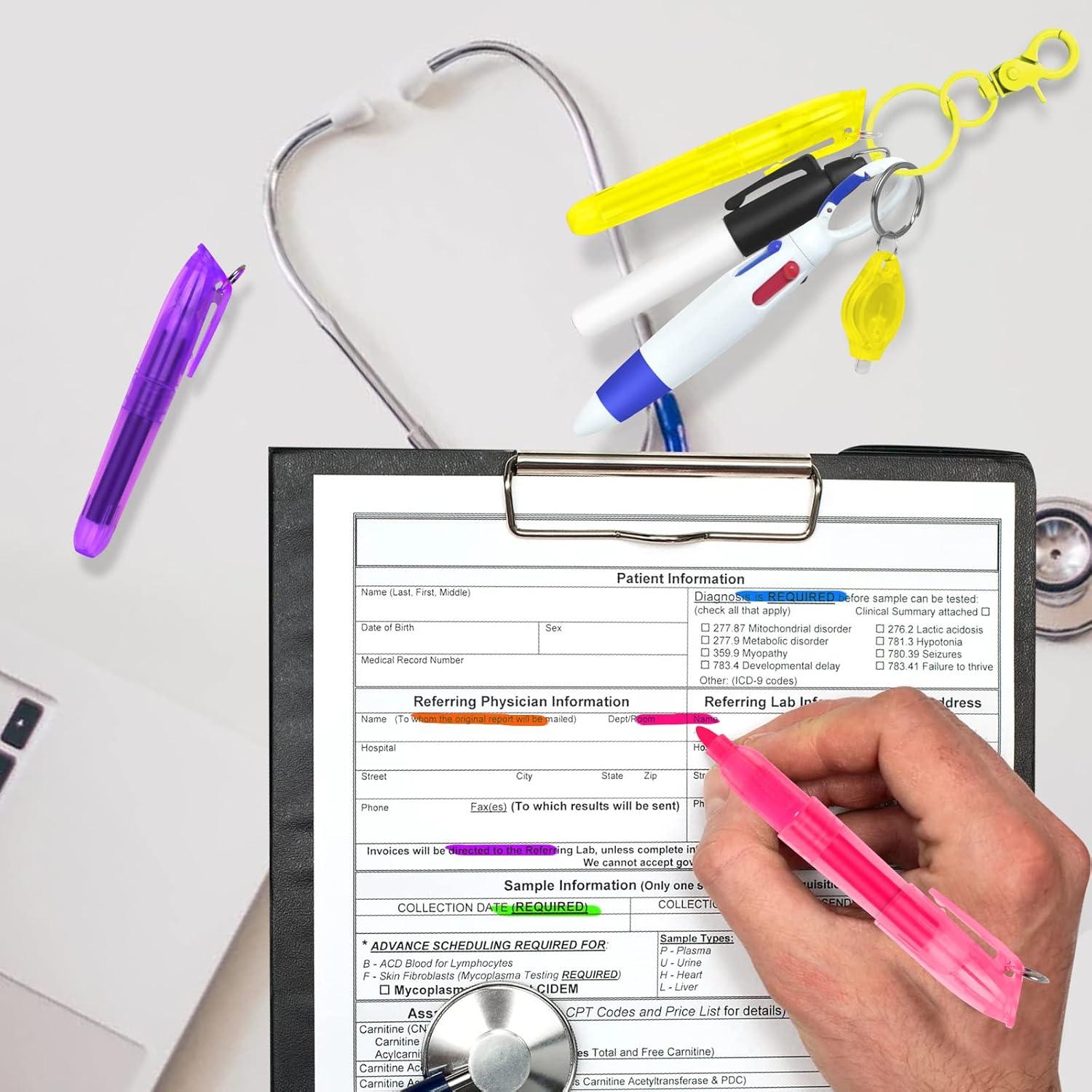 Set de 30 bolígrafos y resaltadores DOUB con llaveros LED