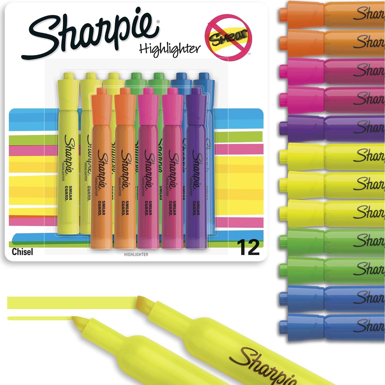 Juego de 12 Marcadores Fluorescentes Sharpie Punta Cincel