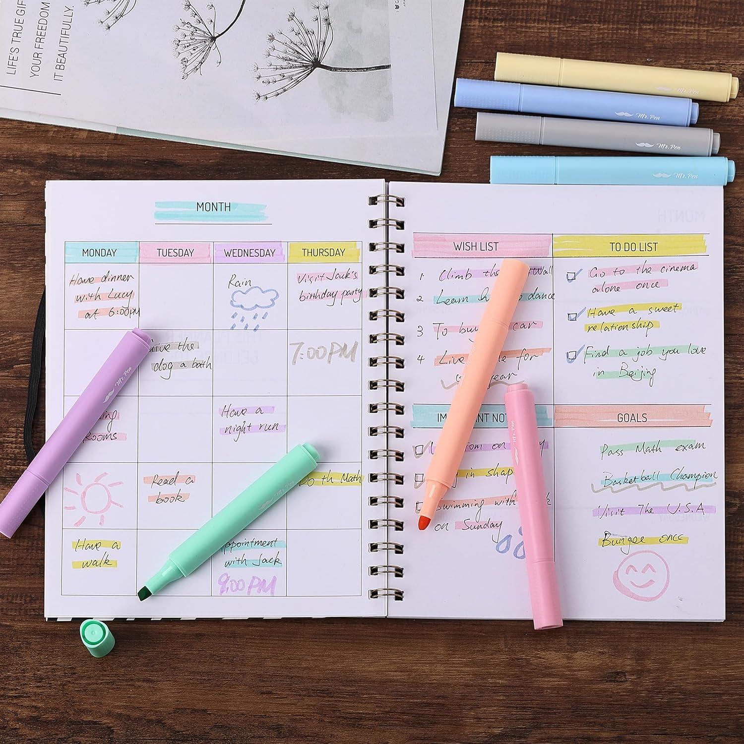 Marcadores Fluorescentes Mr. Pen, 8 Colores Macaron, 0.5mm