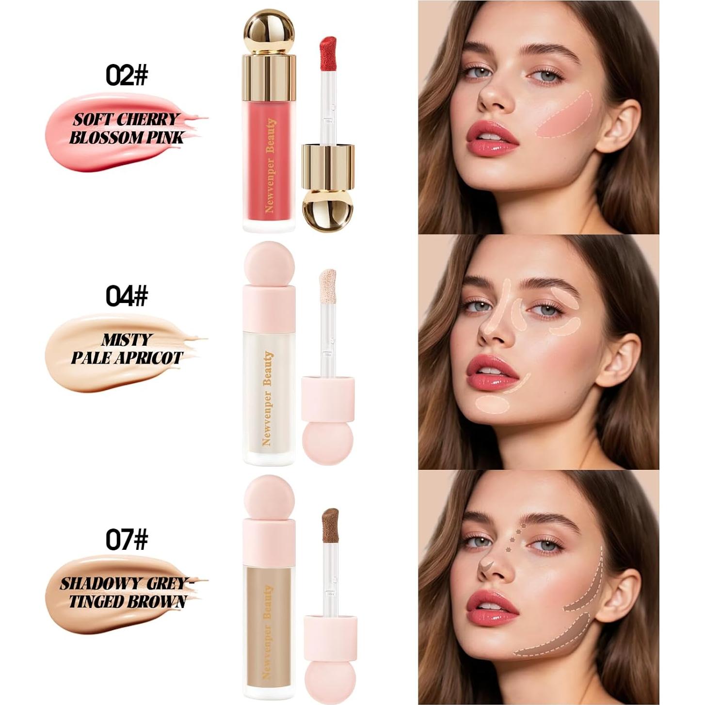 Set de Maquillaje 3 Piezas Newvenper: Contorno, Rubor e Iluminador