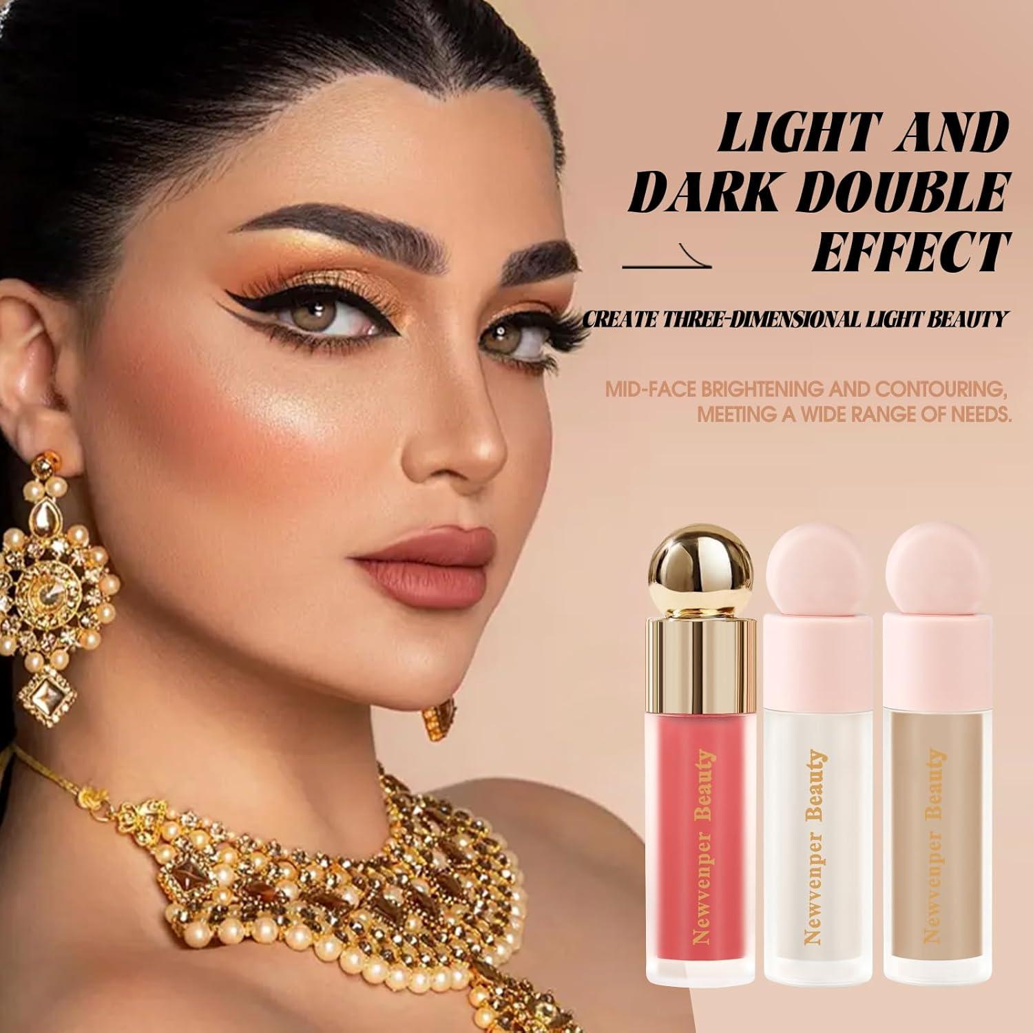 Set de Maquillaje 3 Piezas Newvenper: Contorno, Rubor e Iluminador