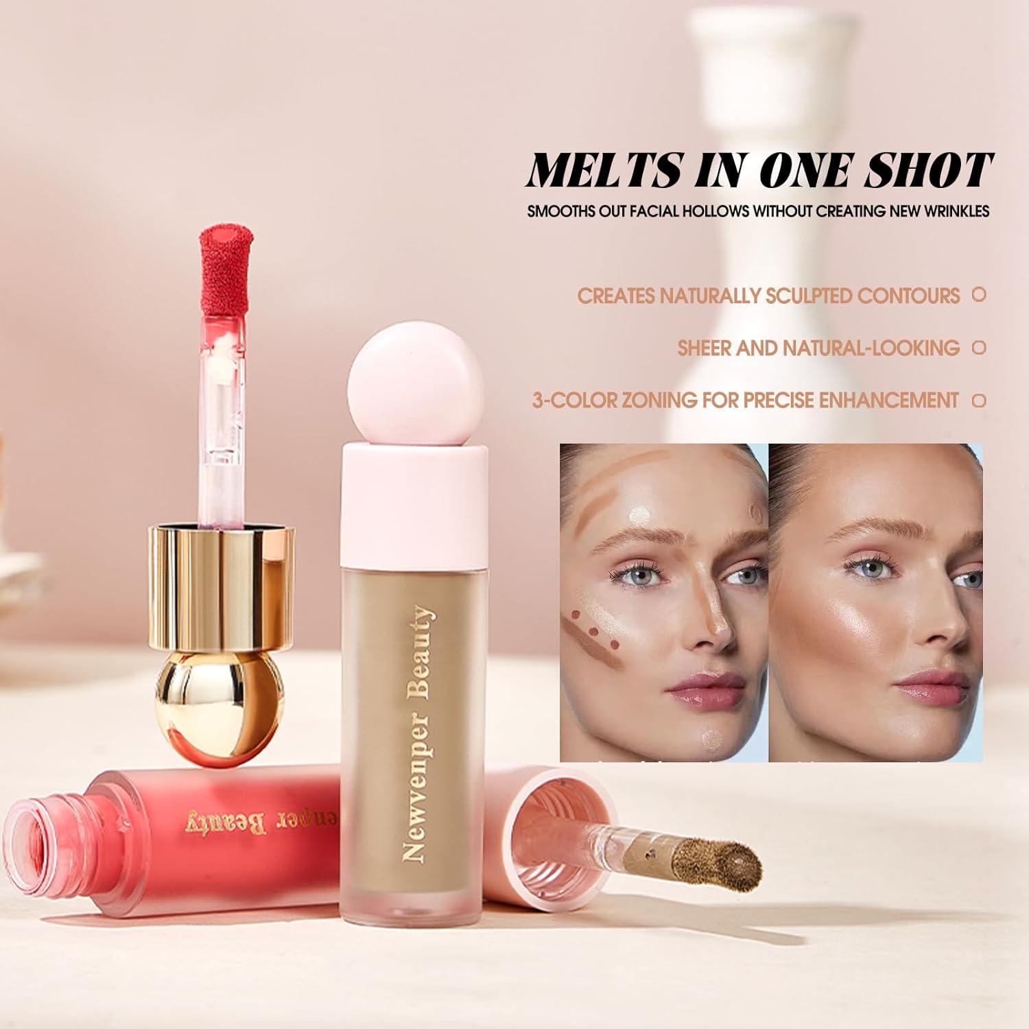 Set de Maquillaje 3 Piezas Newvenper: Contorno, Rubor e Iluminador