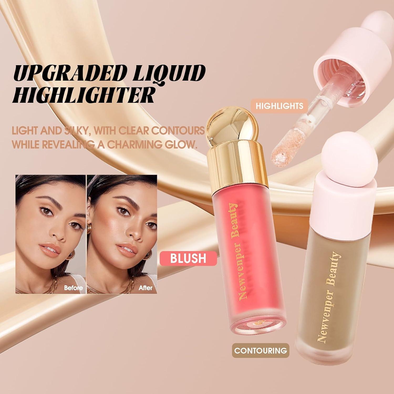 Set de Maquillaje 3 Piezas Newvenper: Contorno, Rubor e Iluminador