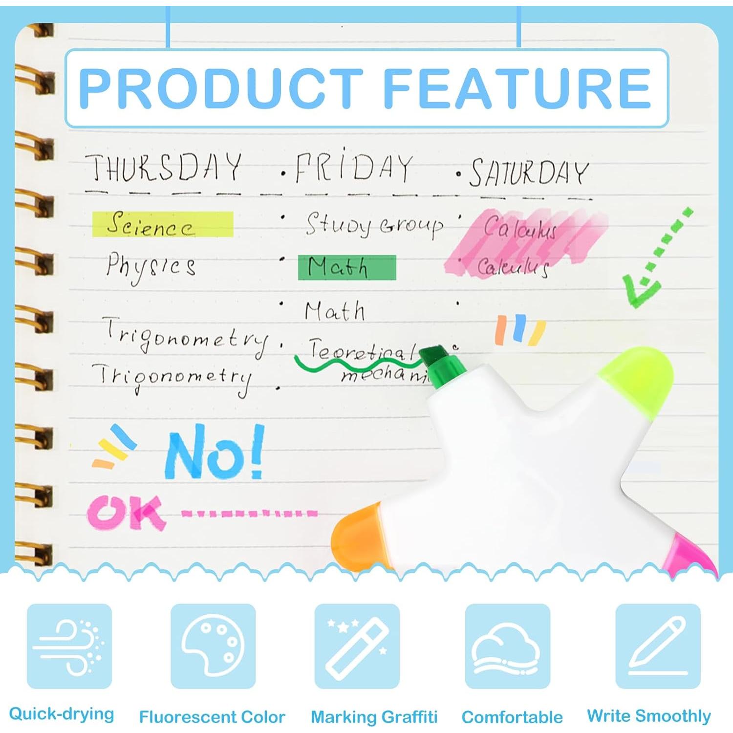 10 Marcadores Estrella Fluorescentes SAYAYA 5-en-1 Multicolor