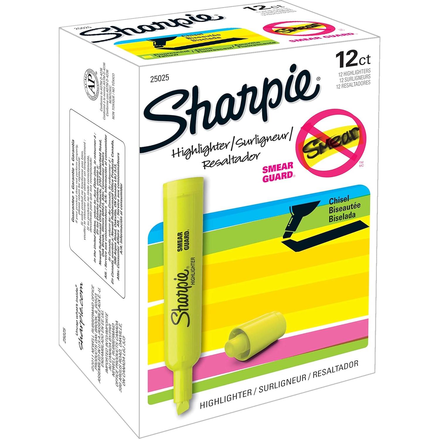 Marcadores de Resaltador Sharpie Tank Amarillo Fluorescente 12 Unidades