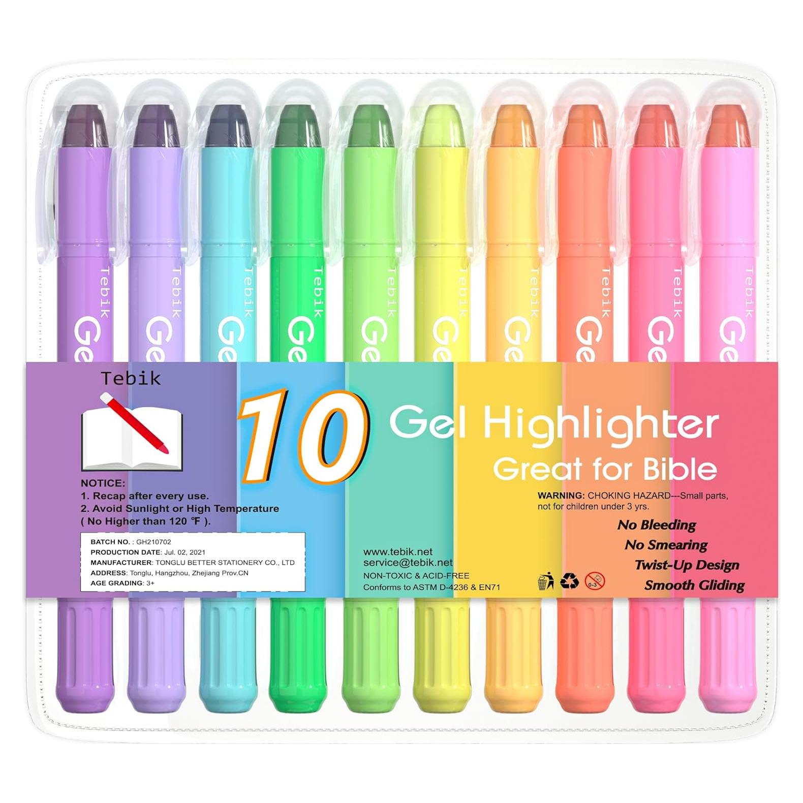 Marcadores de Gel Tebik 10 Colores Fluorescentes 0.7mm