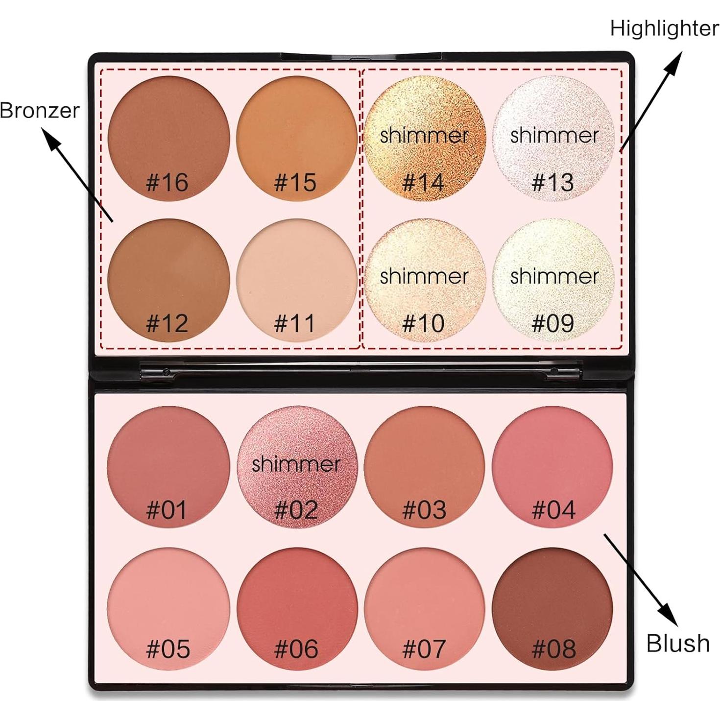 Paleta de Contorno 16 Colores SPRINGSKY - Rubores e Iluminadores
