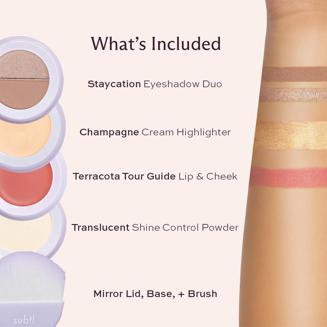 Kit de Maquillaje de Viaje 4-en-1 Subtl Staks - Sombras, Polvo, Iluminador, Labios