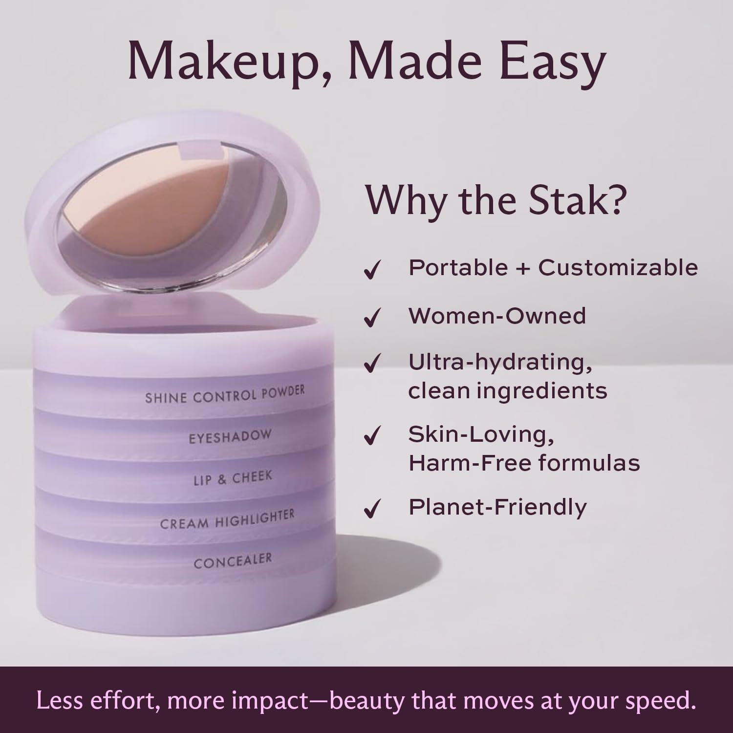 Kit de Maquillaje de Viaje 4-en-1 Subtl Staks - Sombras, Polvo, Iluminador, Labios