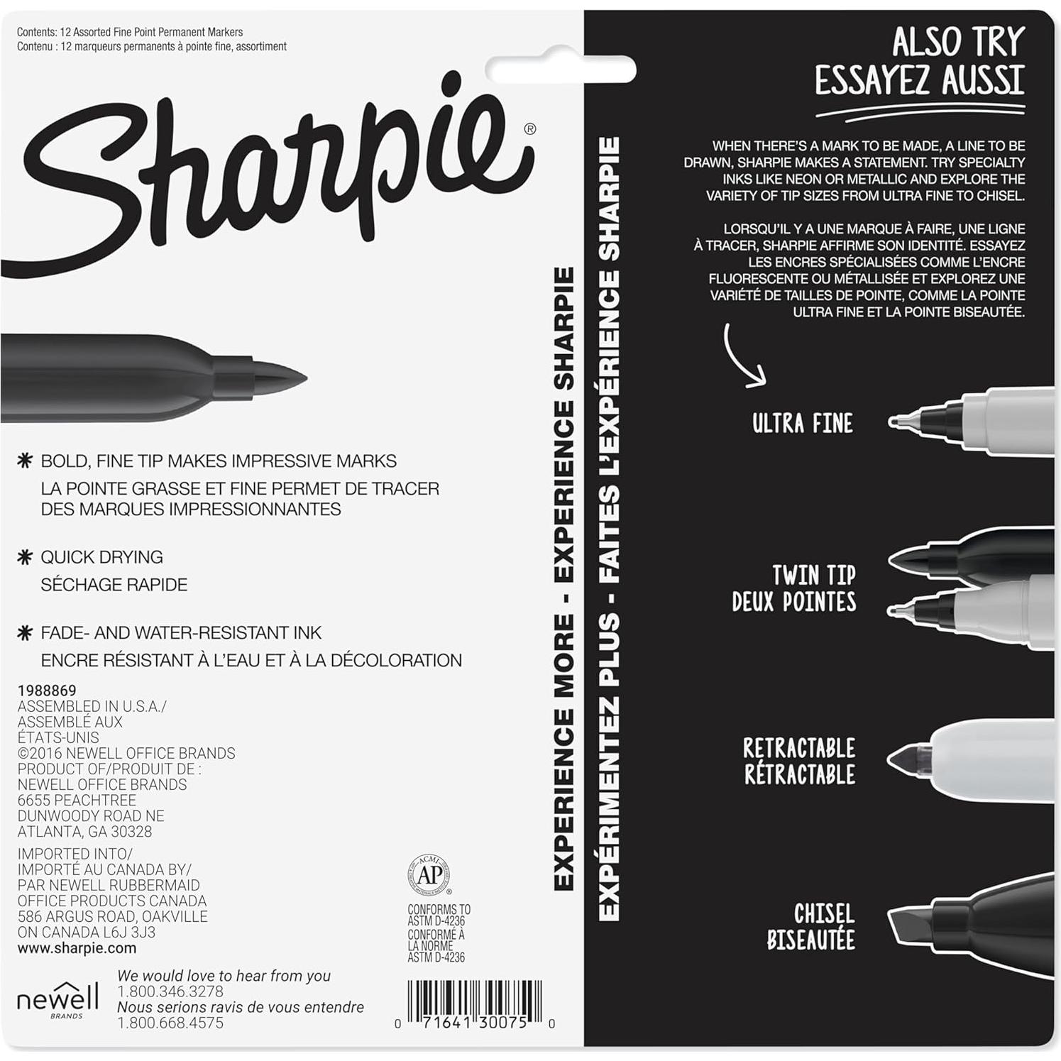 Juego de 12 Marcadores Permanentes Sharpie Punta Fina Colores Variados