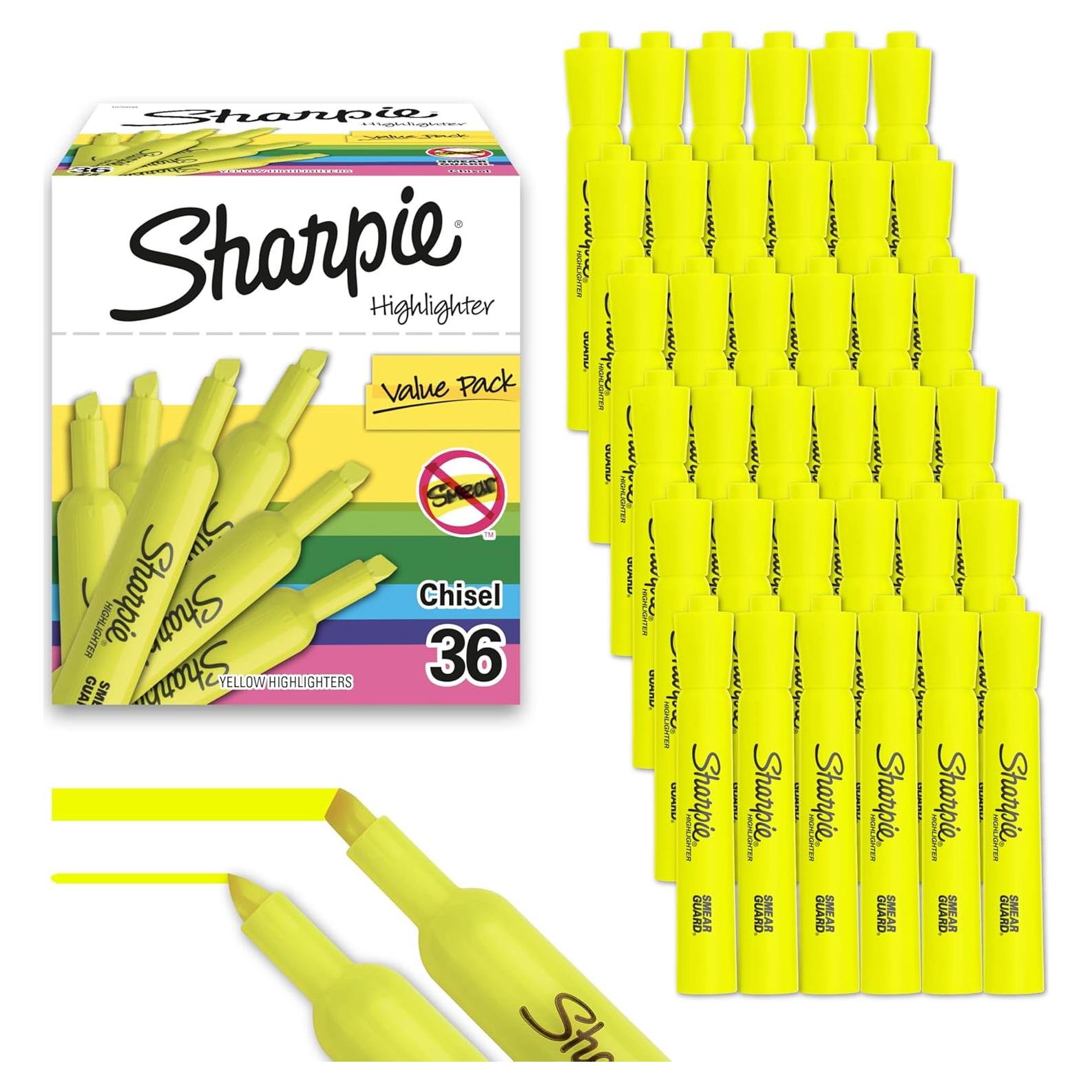 Marcadores Fluorescentes Sharpie Amarillo Punta Cincel 36 Unidades