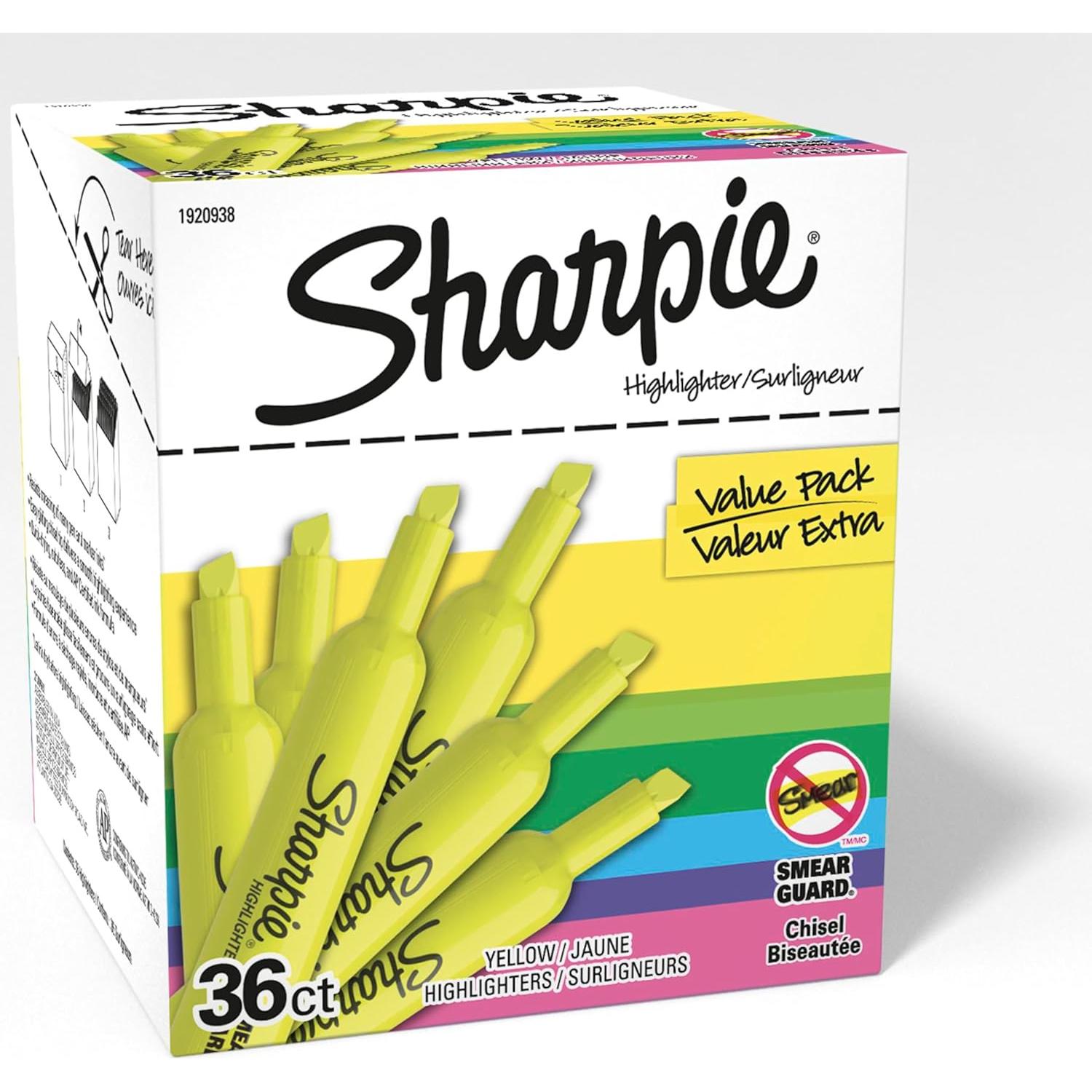 Marcadores Fluorescentes Sharpie Amarillo Punta Cincel 36 Unidades