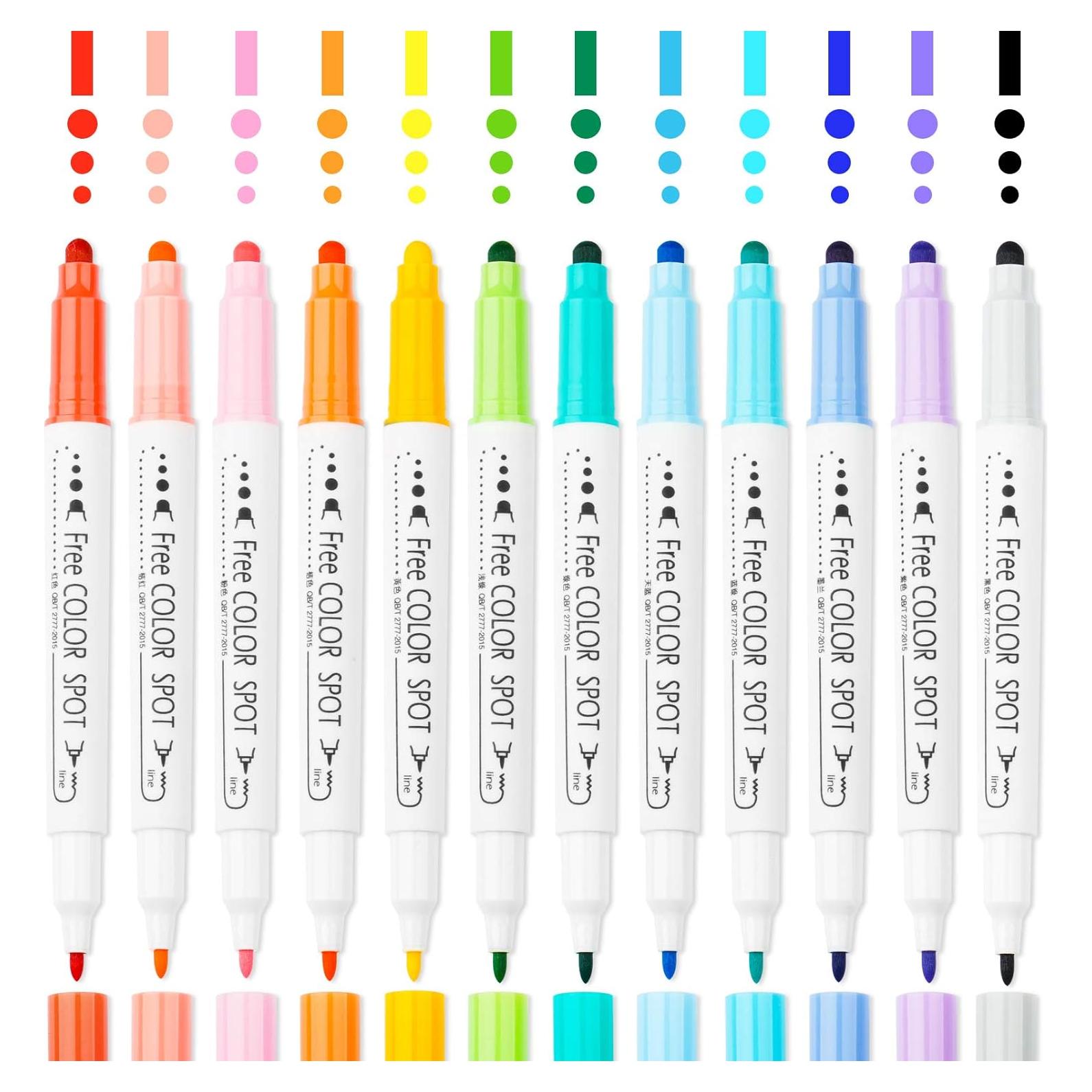 Marcadores de Puntas Dobles NiArt - 12 Colores, Punta Fina y DOT