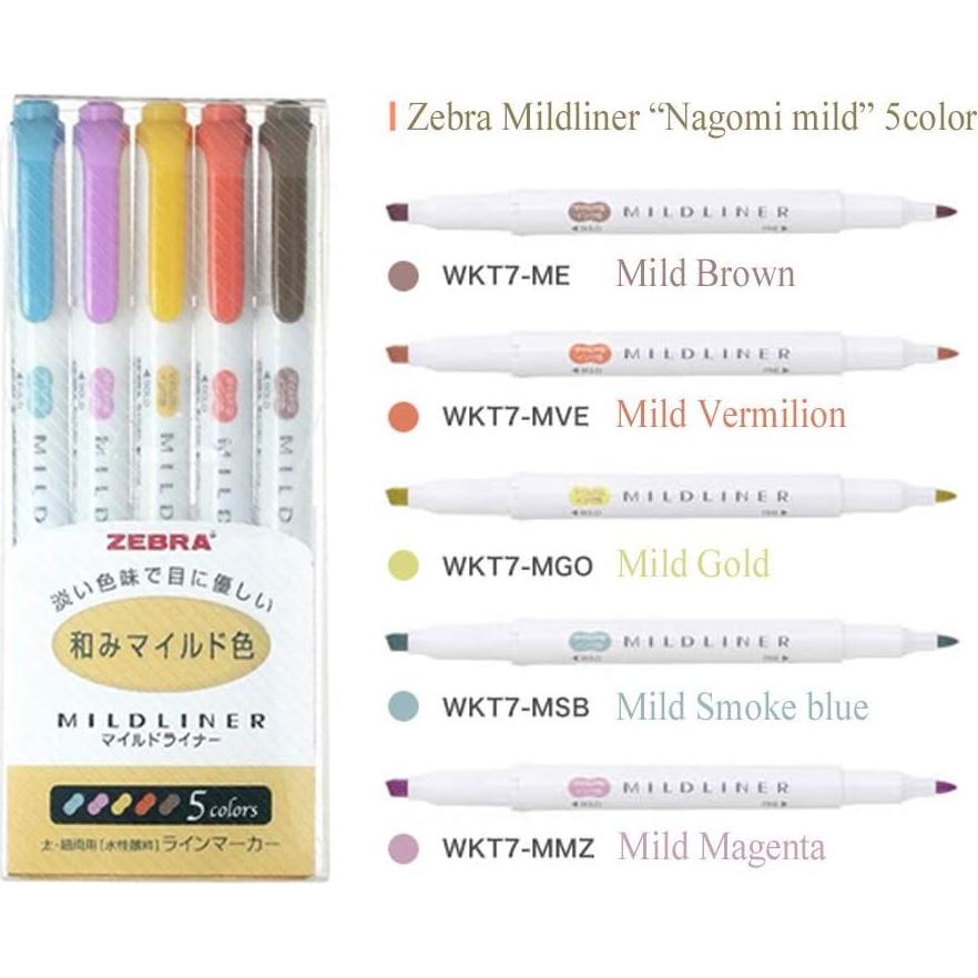 Marcadores Pastel Zebra Mildliner WKT7 - Paquete de 25