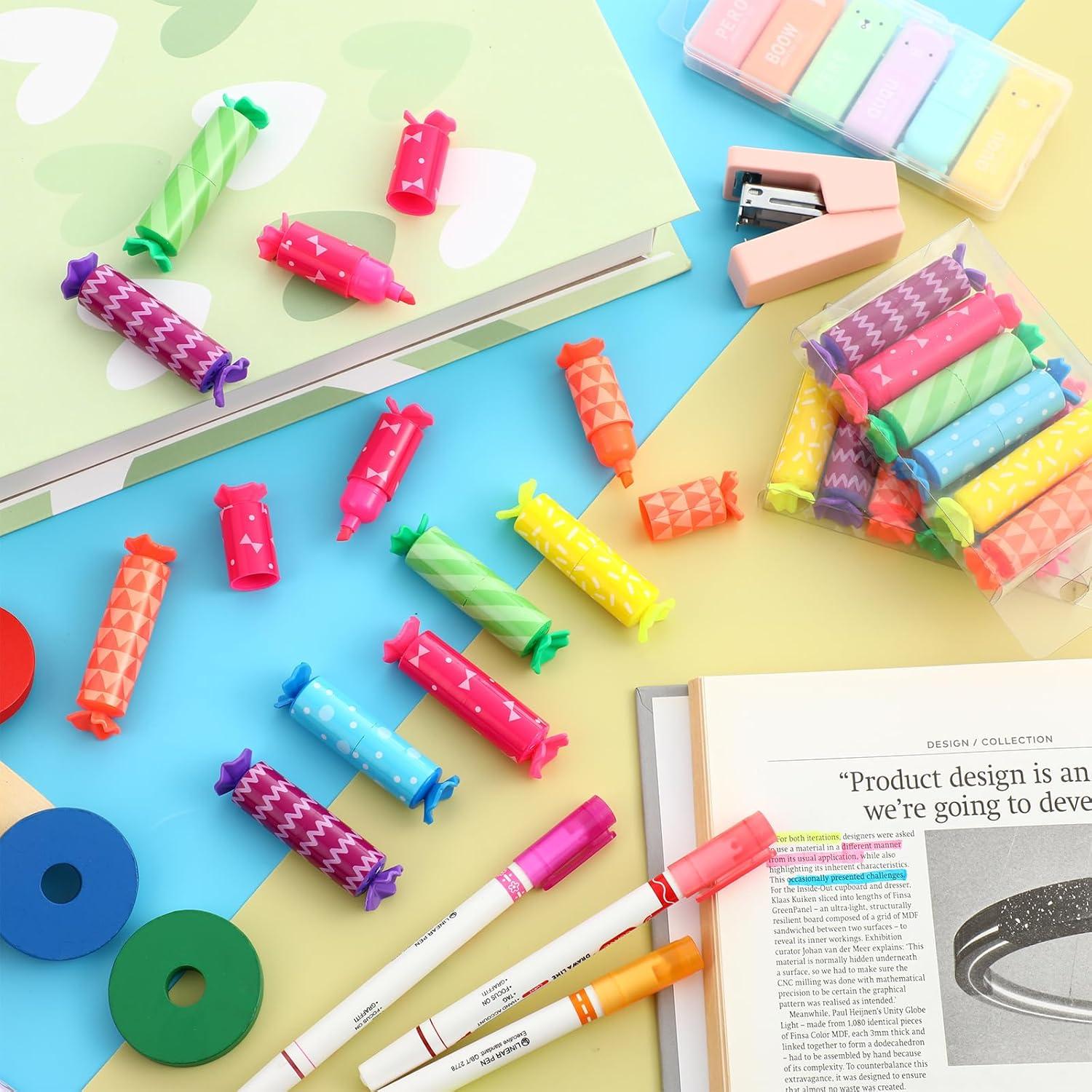 144 Mini Resaltadores Teling Geometría 6 Colores Pastel