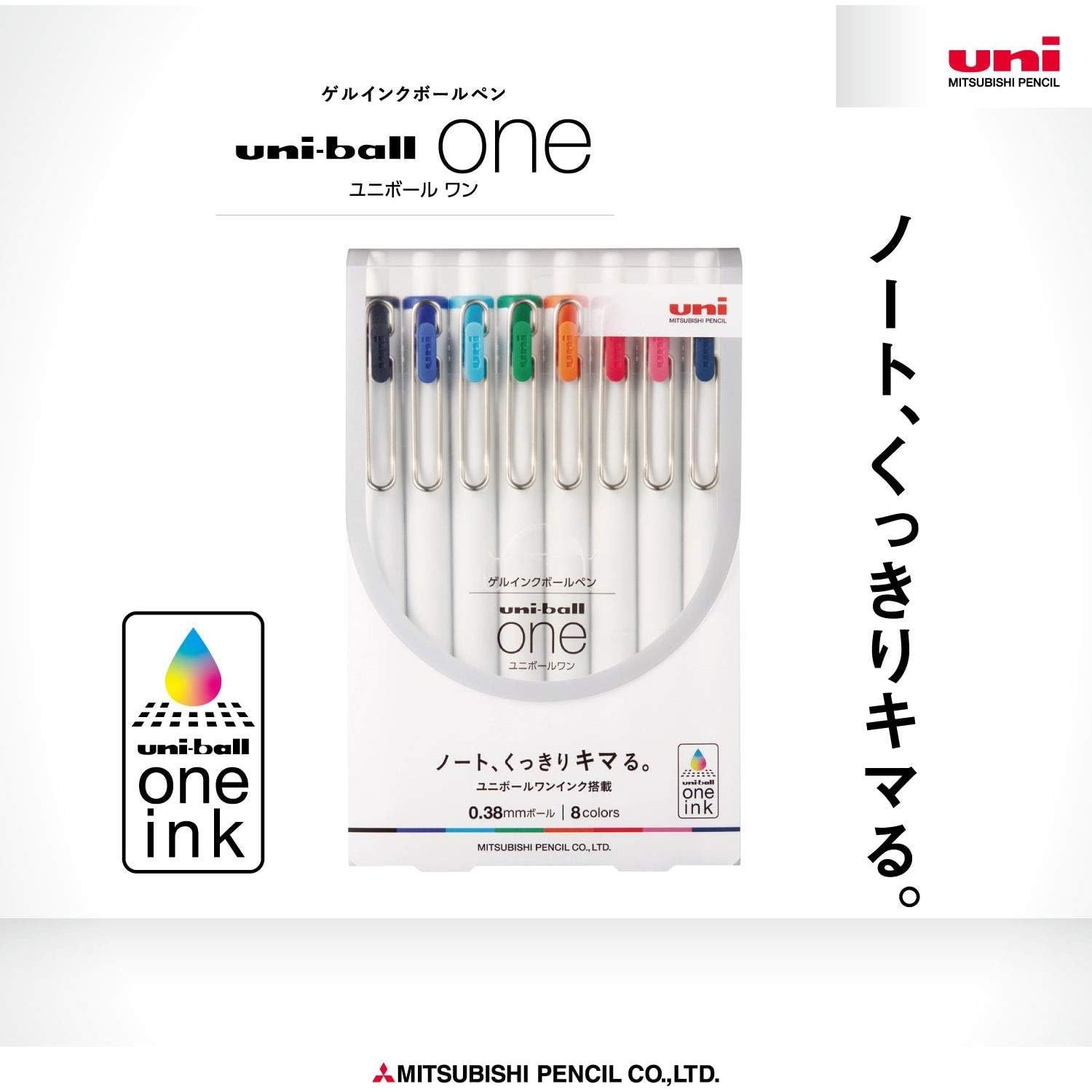 Bolígrafo de Tinta Gel Uni-Ball One 0.38mm Set 8 Colores
