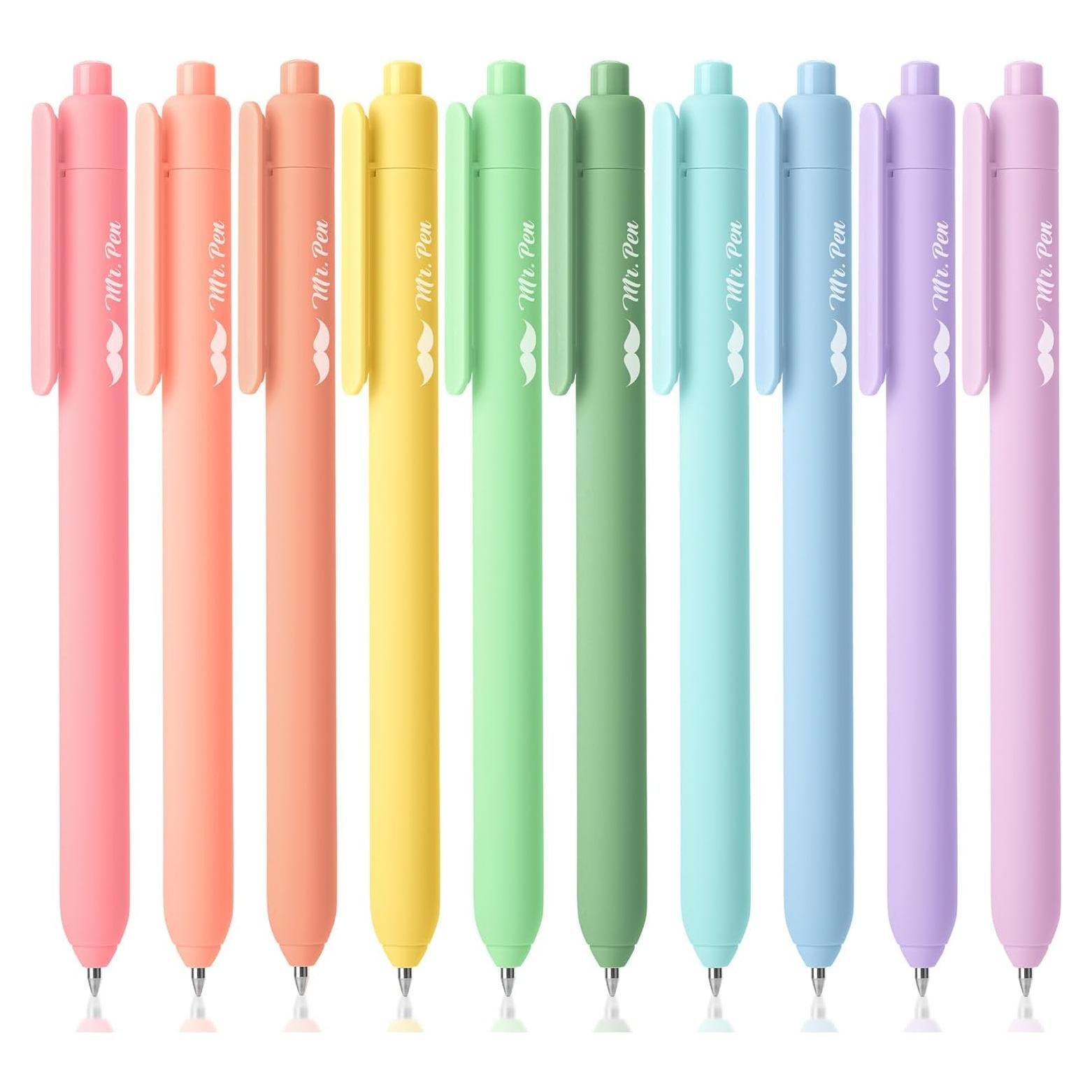 Bolígrafos de Gel Retráctiles Mr. Pen, 10 Colores Pastel, 0.7mm