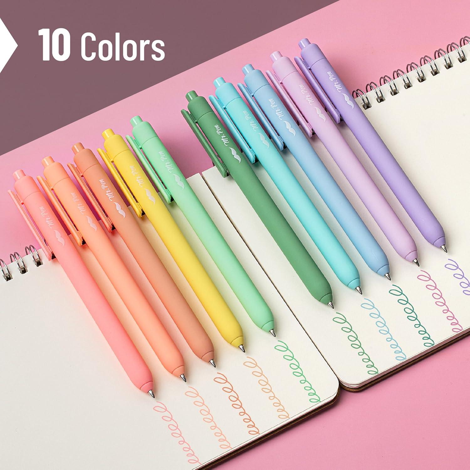 Bolígrafos de Gel Retráctiles Mr. Pen, 10 Colores Pastel, 0.7mm