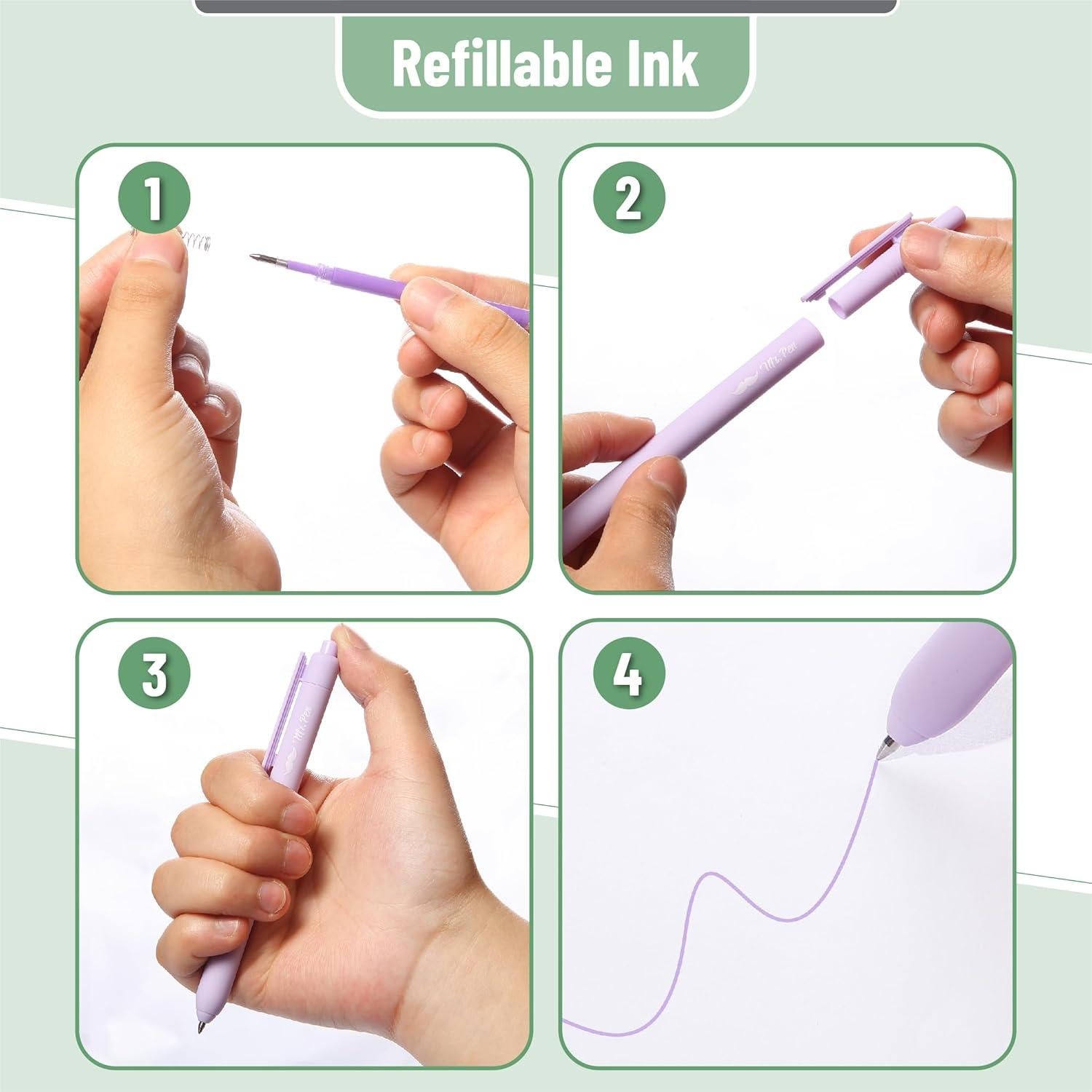 Bolígrafos de Gel Retráctiles Mr. Pen, 10 Colores Pastel, 0.7mm