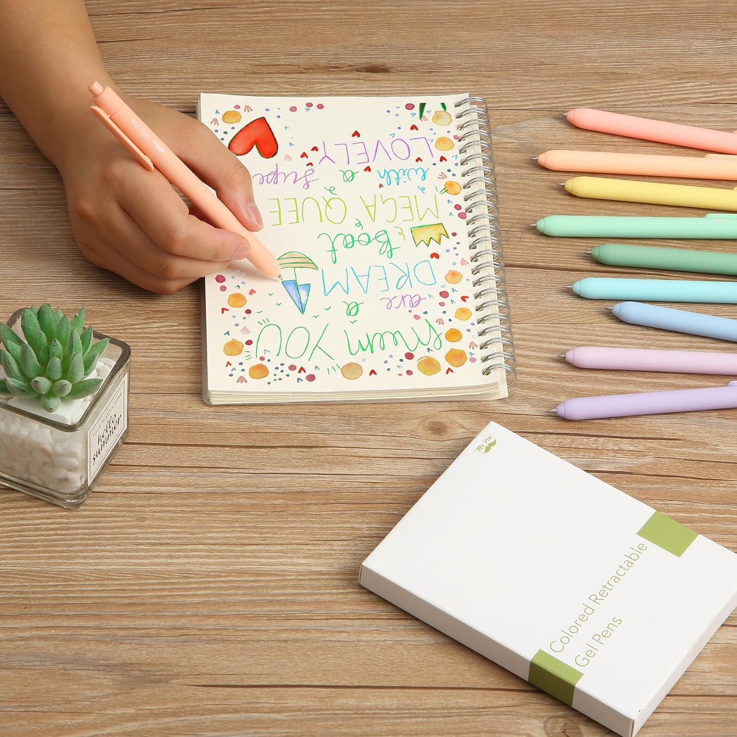 Bolígrafos de Gel Retráctiles Mr. Pen, 10 Colores Pastel, 0.7mm