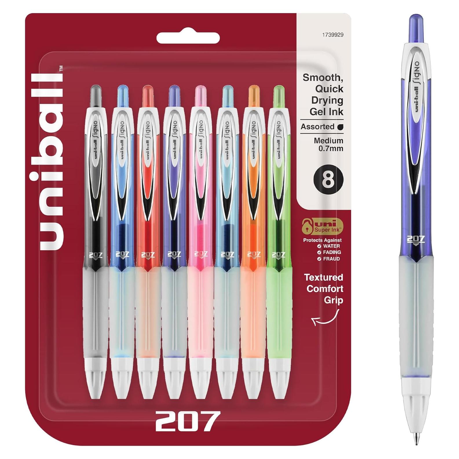 Bolígrafos de Gel Uni-ball 207 Retráctiles 0.7mm 8 Colores