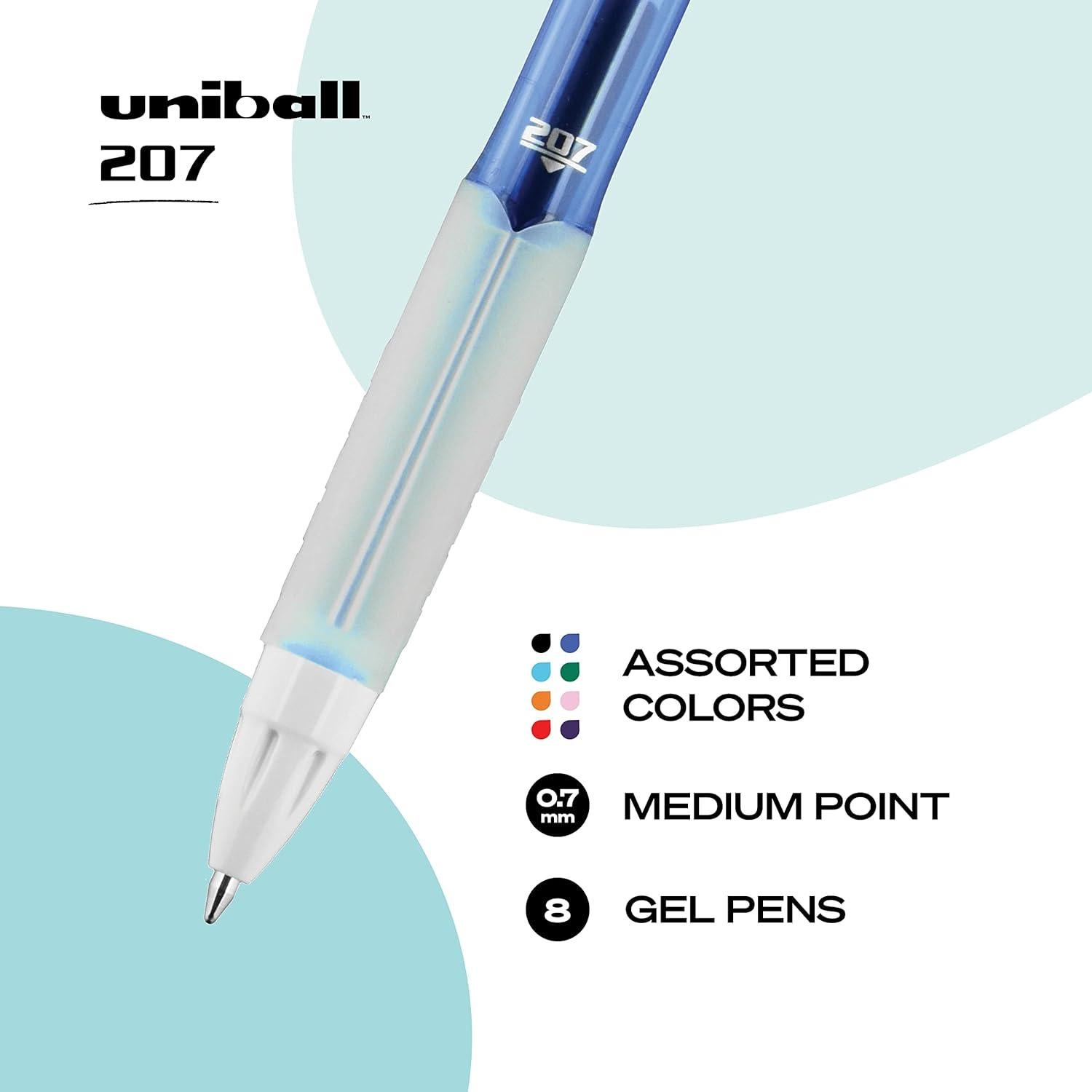 Bolígrafos de Gel Uni-ball 207 Retráctiles 0.7mm 8 Colores