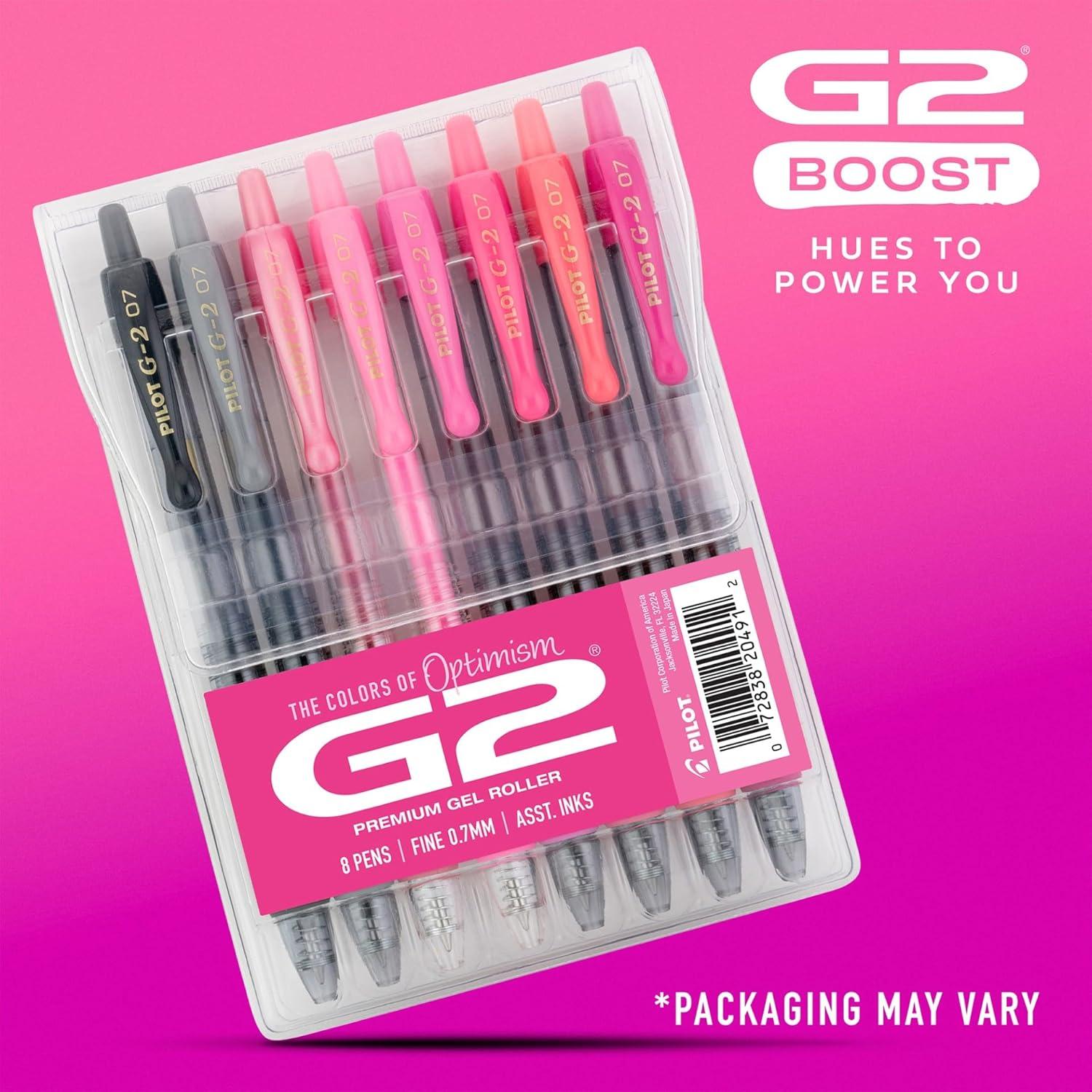 Bolígrafos de Gel Pilot G2 Boost Rosa Variado 0.7 mm - Paquete de 8