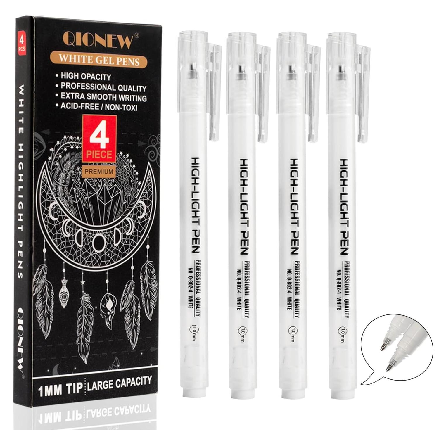 Set de 4 Bolígrafos de Gel Blancos Qionew 1mm Punta Fina