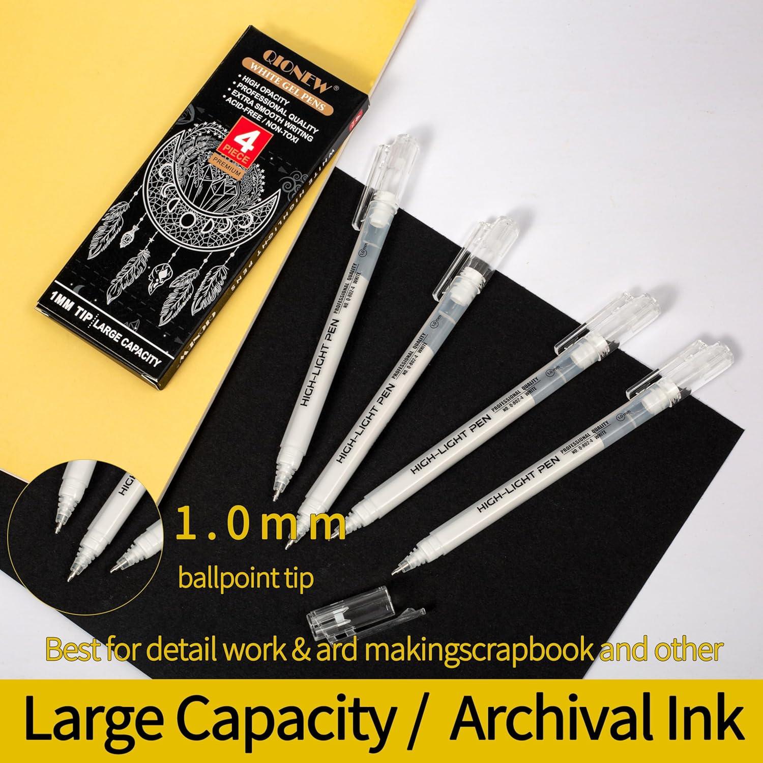 Set de 4 Bolígrafos de Gel Blancos Qionew 1mm Punta Fina