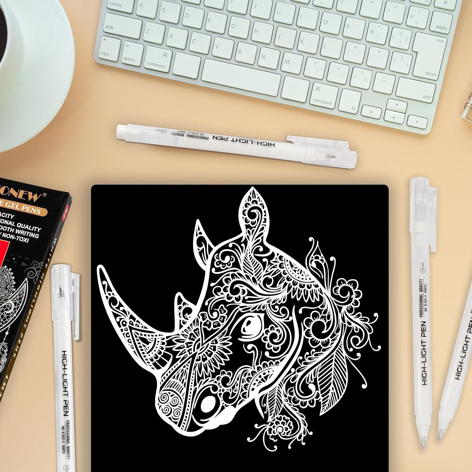 Set de 4 Bolígrafos de Gel Blancos Qionew 1mm Punta Fina