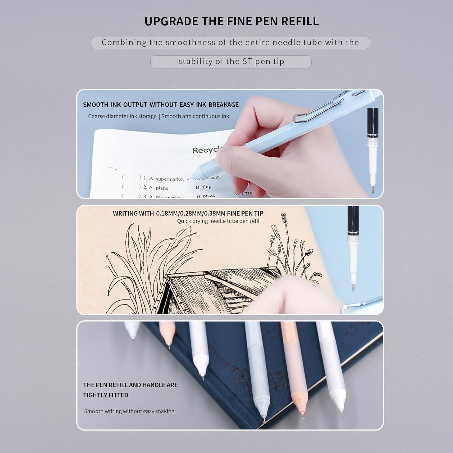 Juego de 6 bolígrafos de gel UPENOTE tinta negra ultra fina