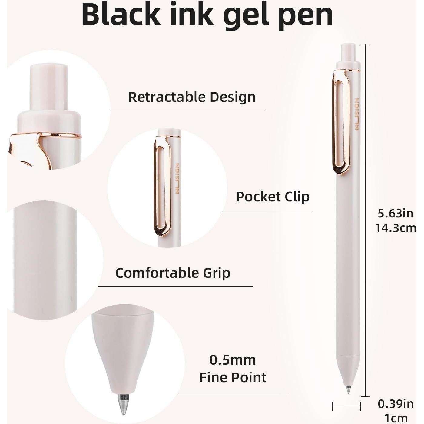 Bolígrafos de Gel NUSIGN 0.5mm Retráctil Tinta Negra 5 Pcs