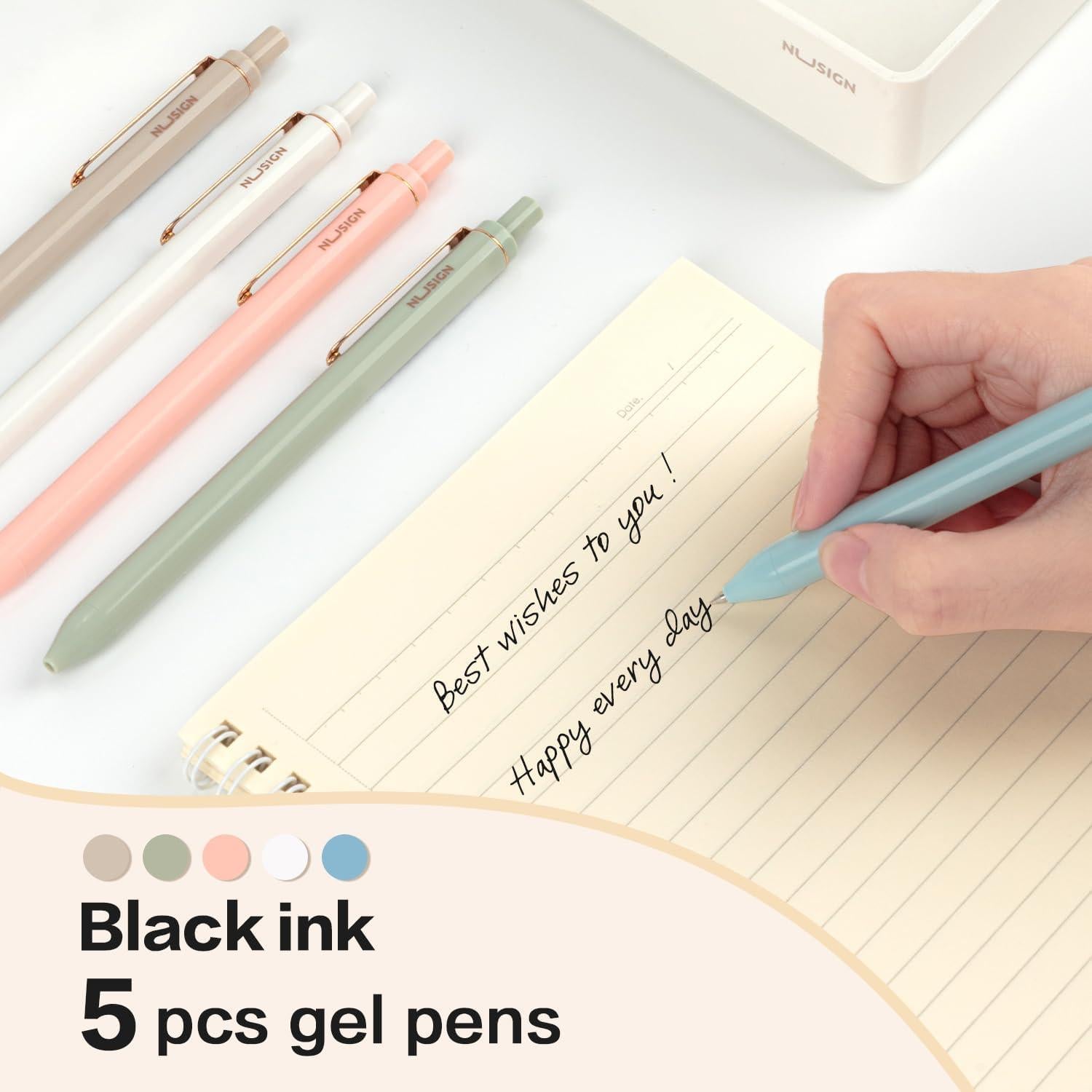 Bolígrafos de Gel NUSIGN 0.5mm Retráctil Tinta Negra 5 Pcs