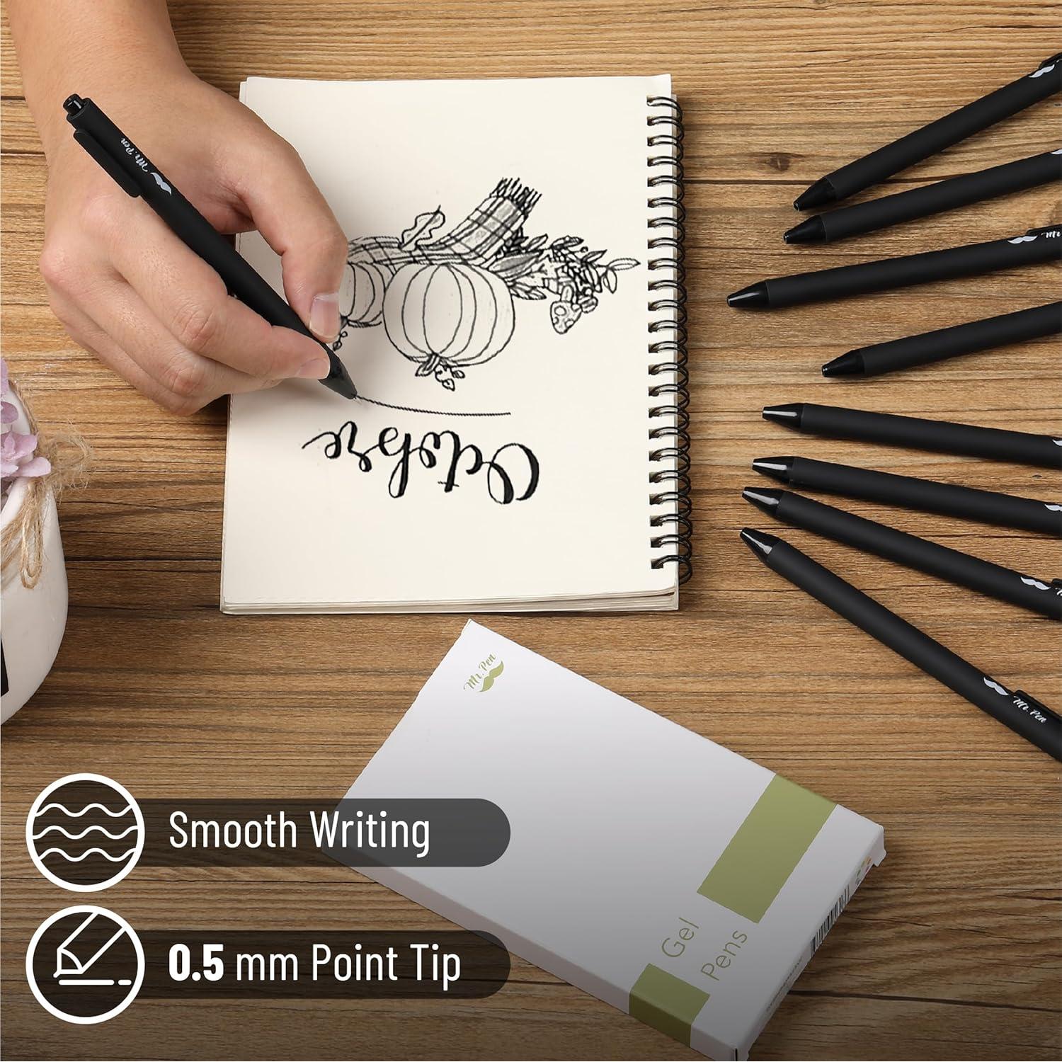 Bolígrafos de Gel Retráctiles Mr. Pen, Tinta Negra, 0.5mm, 8 Unidades